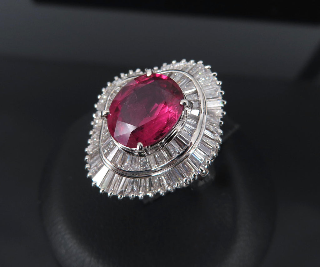 Fine 3.04ct GIA Certified Thai Heated Ruby & 1.64ct Diamond Platinum Ring Size 4