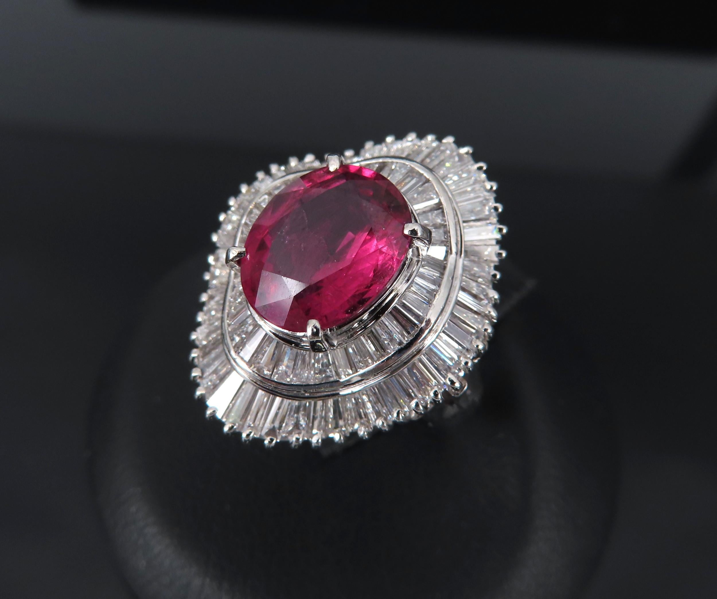 Fine 3.04ct GIA Certified Thai Heated Ruby & 1.64ct Diamond Platinum Ring Size 4