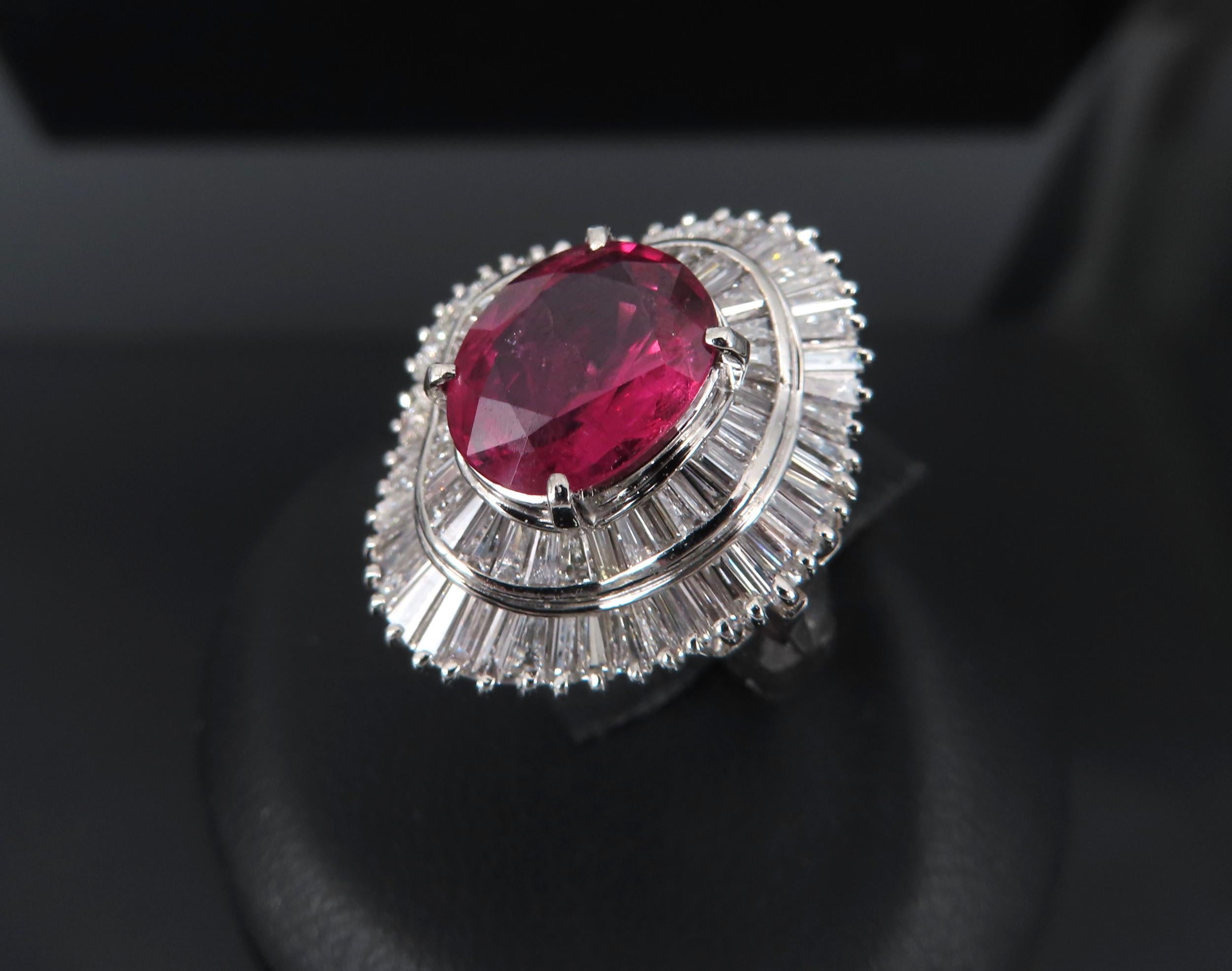 Fine 3.04ct GIA Certified Thai Heated Ruby & 1.64ct Diamond Platinum Ring Size 4