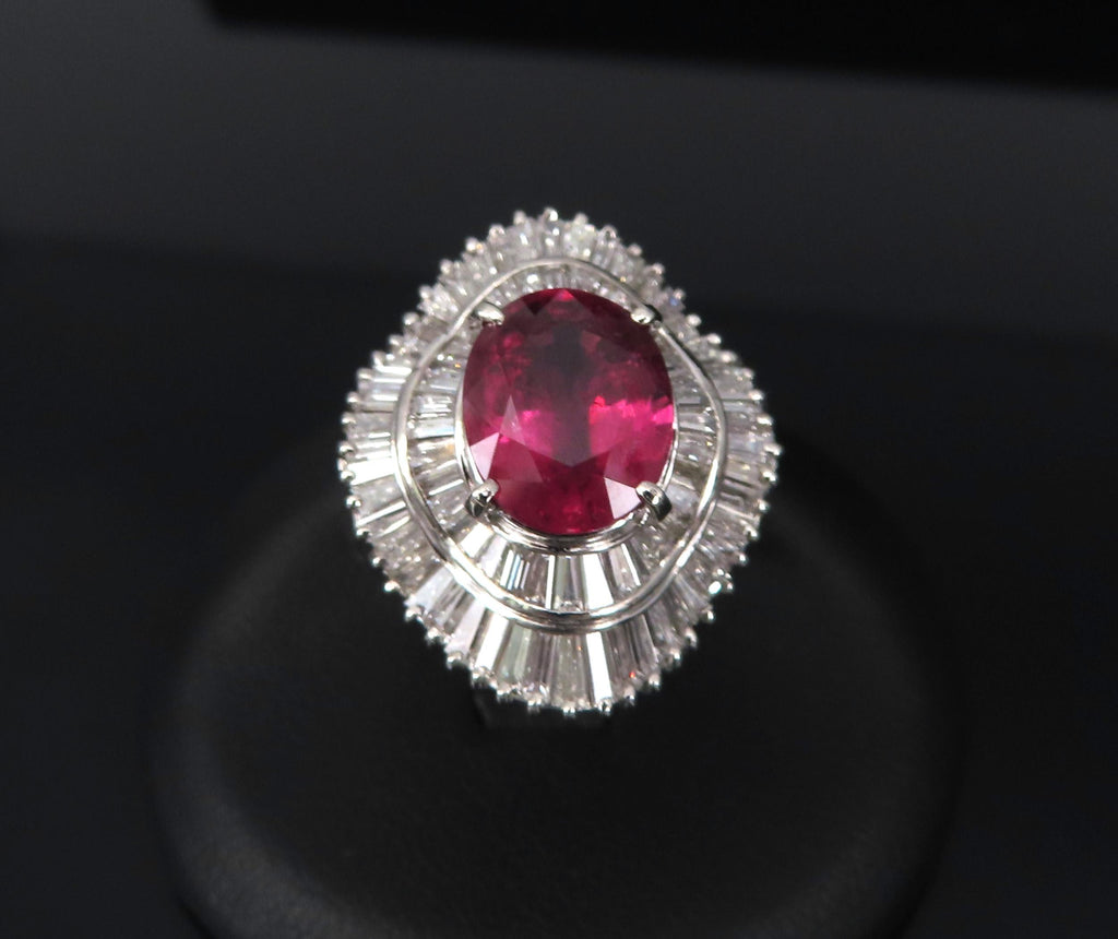 Fine 3.04ct GIA Certified Thai Heated Ruby & 1.64ct Diamond Platinum Ring Size 4
