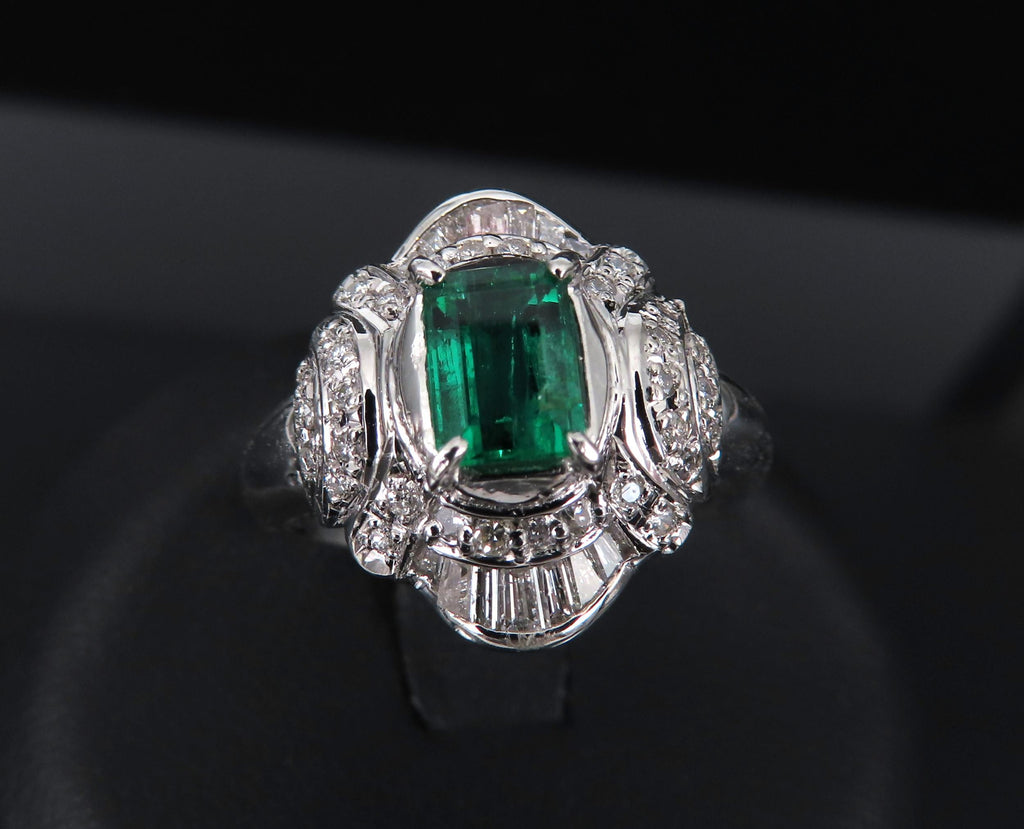 0.61ct GIA Colombian No Oil Emerald & 0.32ct Diamond Platinum Ring, Size 5.5