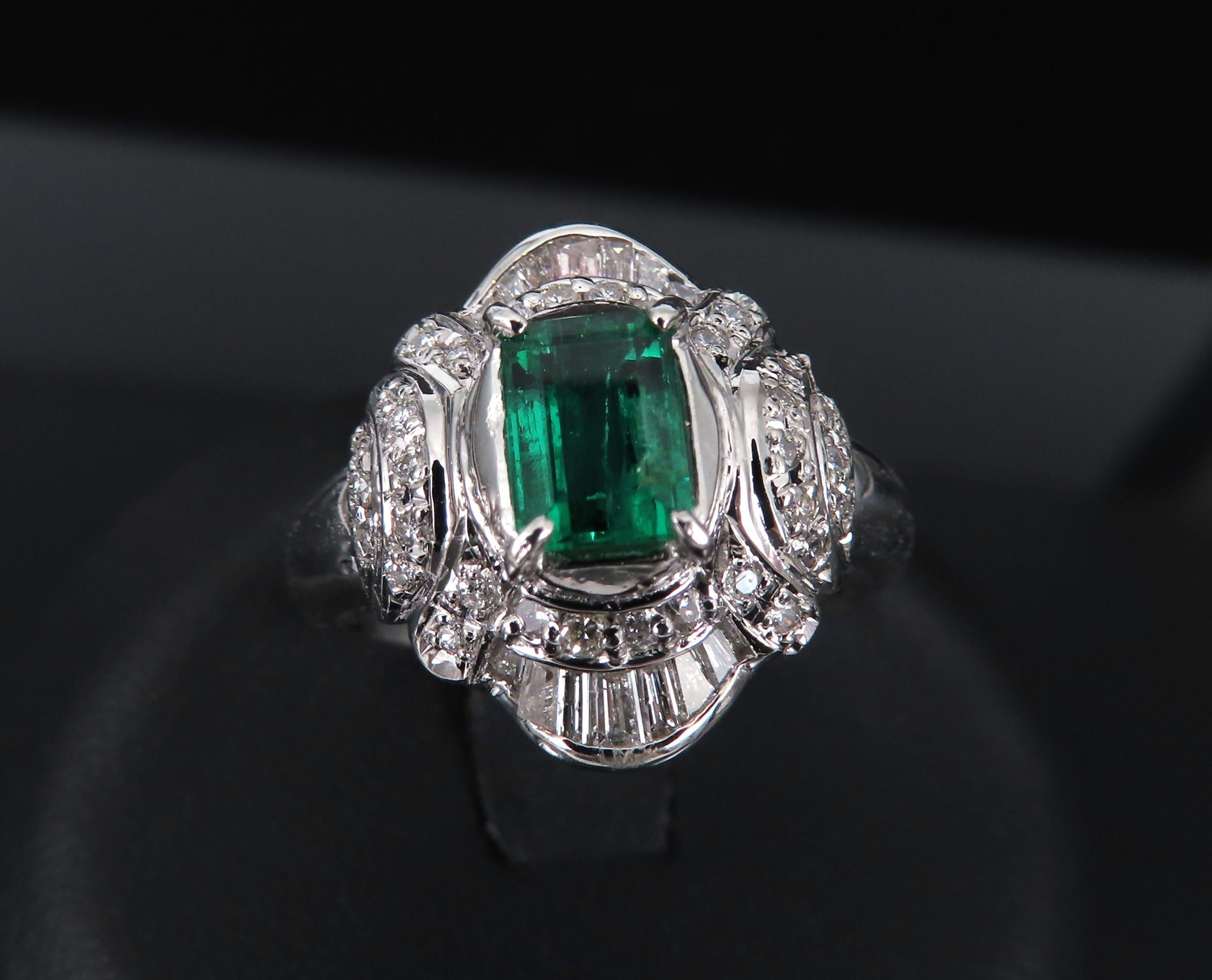 0.61ct GIA Colombian No Oil Emerald & 0.32ct Diamond Platinum Ring, Size 5.5