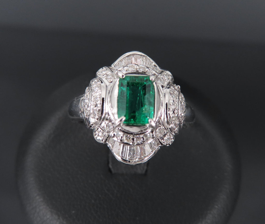 0.61ct GIA Colombian No Oil Emerald & 0.32ct Diamond Platinum Ring, Size 5.5