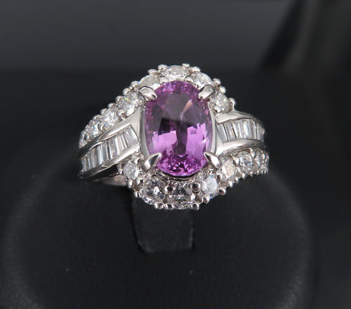 2.02ct GIA Ceylon No Heat Pink Sapphire 1.00ct Diamond Platinum Ring Size 5.25