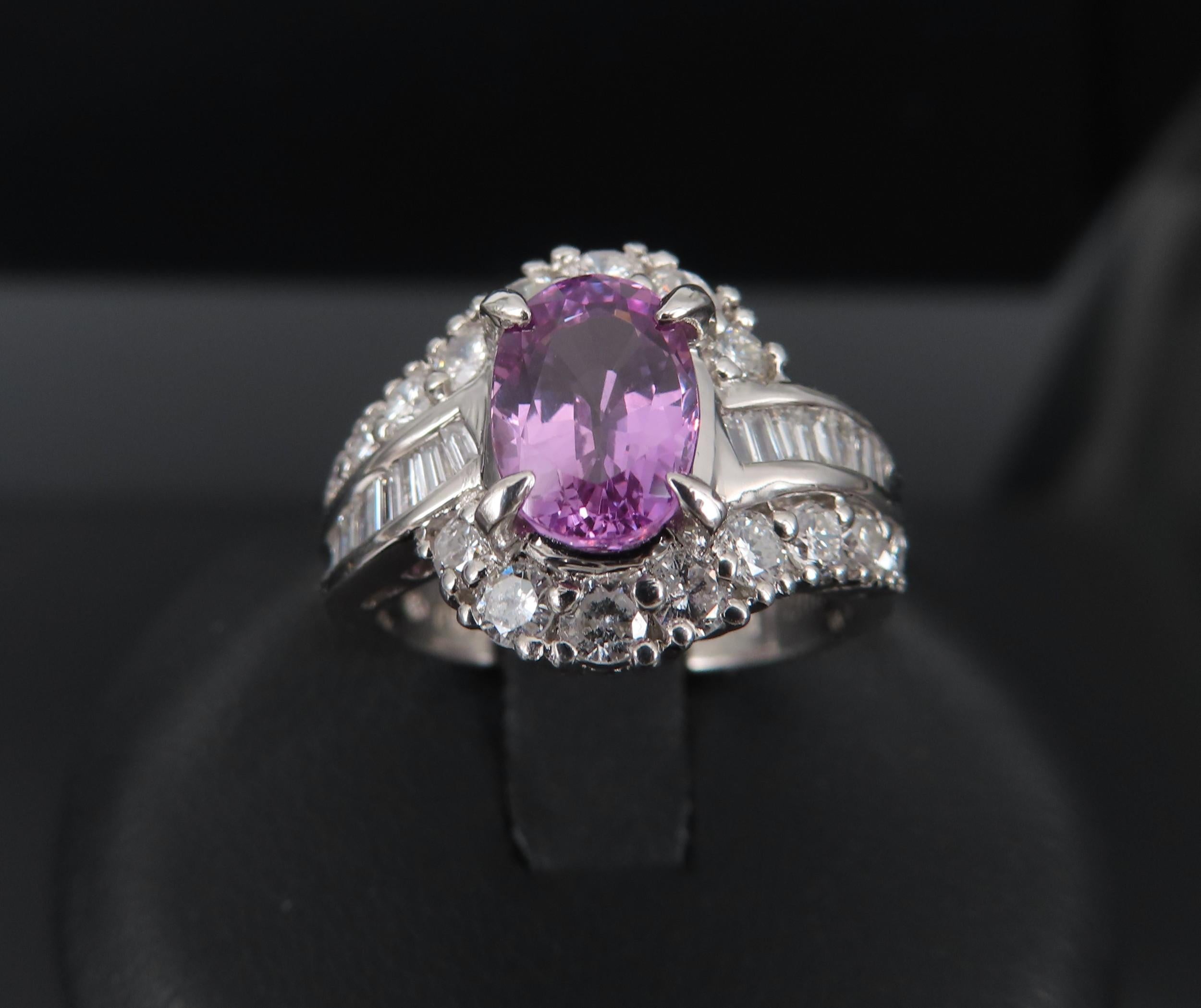 2.02ct GIA Ceylon No Heat Pink Sapphire 1.00ct Diamond Platinum Ring Size 5.25