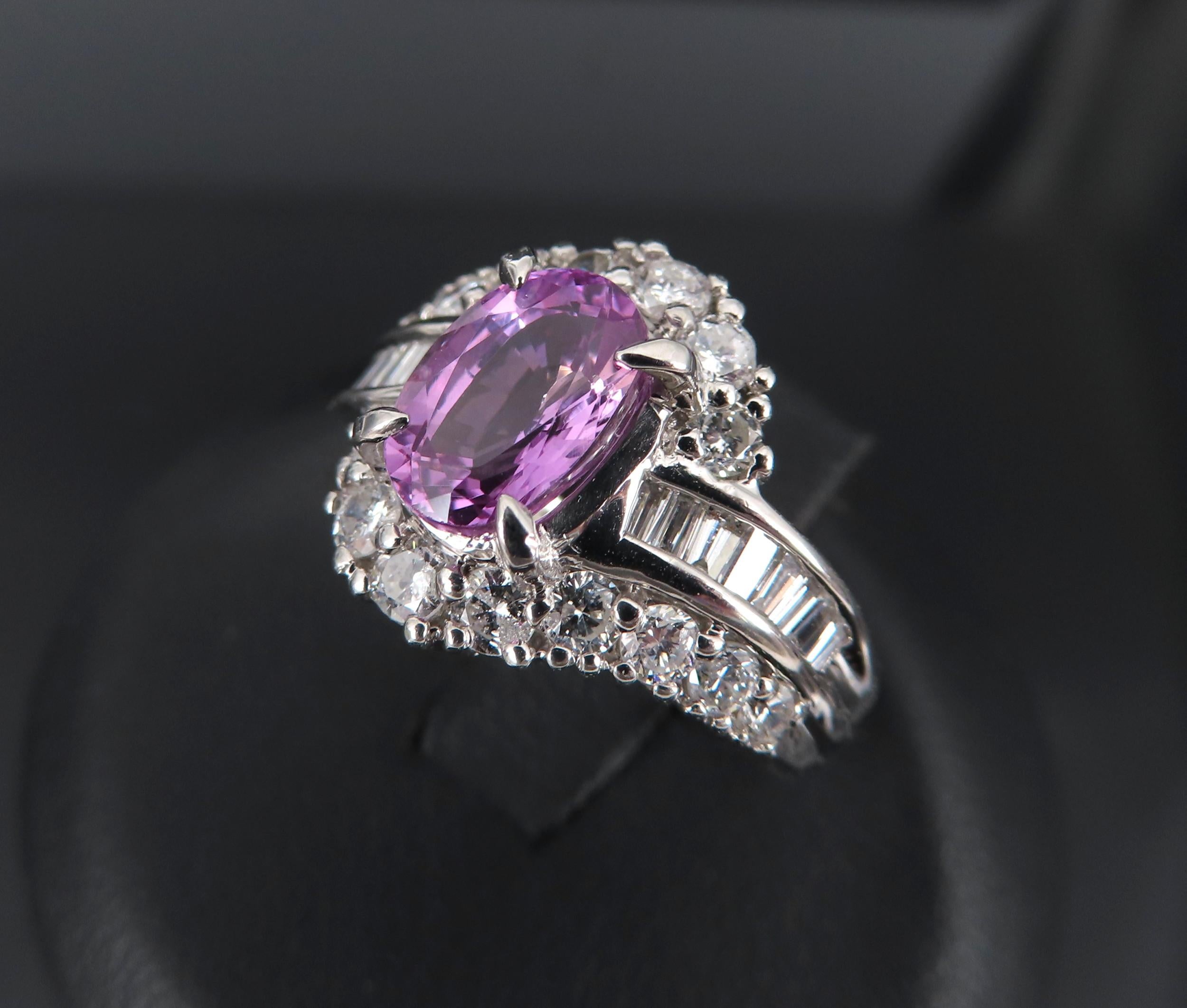 2.02ct GIA Ceylon No Heat Pink Sapphire 1.00ct Diamond Platinum Ring Size 5.25