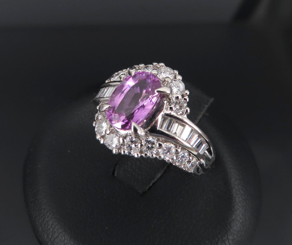 2.02ct GIA Ceylon No Heat Pink Sapphire 1.00ct Diamond Platinum Ring Size 5.25