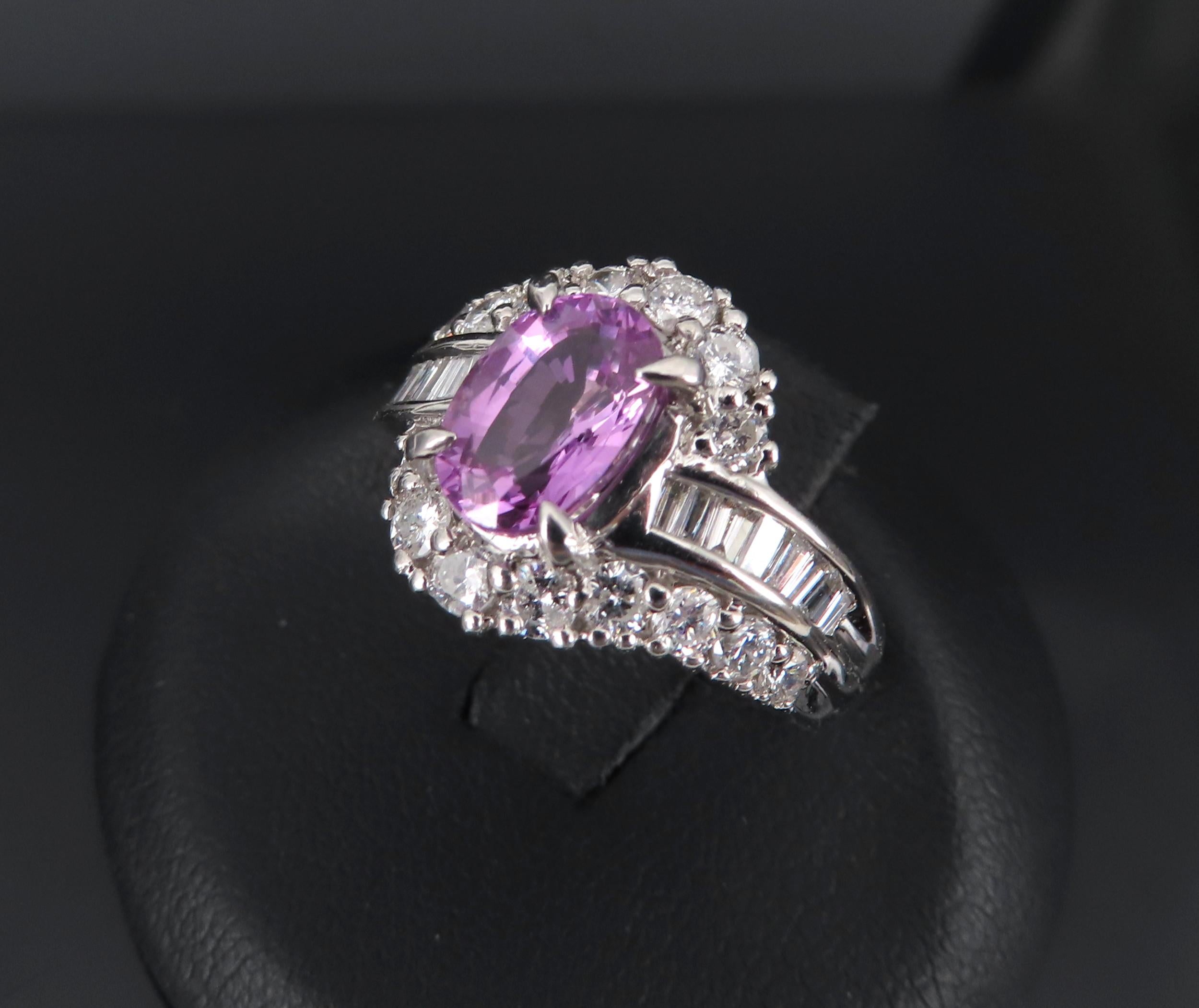 2.02ct GIA Ceylon No Heat Pink Sapphire 1.00ct Diamond Platinum Ring Size 5.25