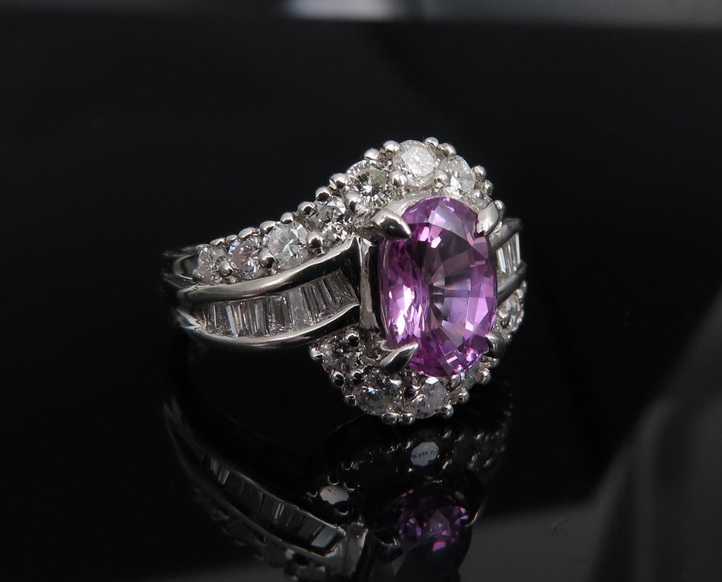 2.02ct GIA Ceylon No Heat Pink Sapphire 1.00ct Diamond Platinum Ring Size 5.25