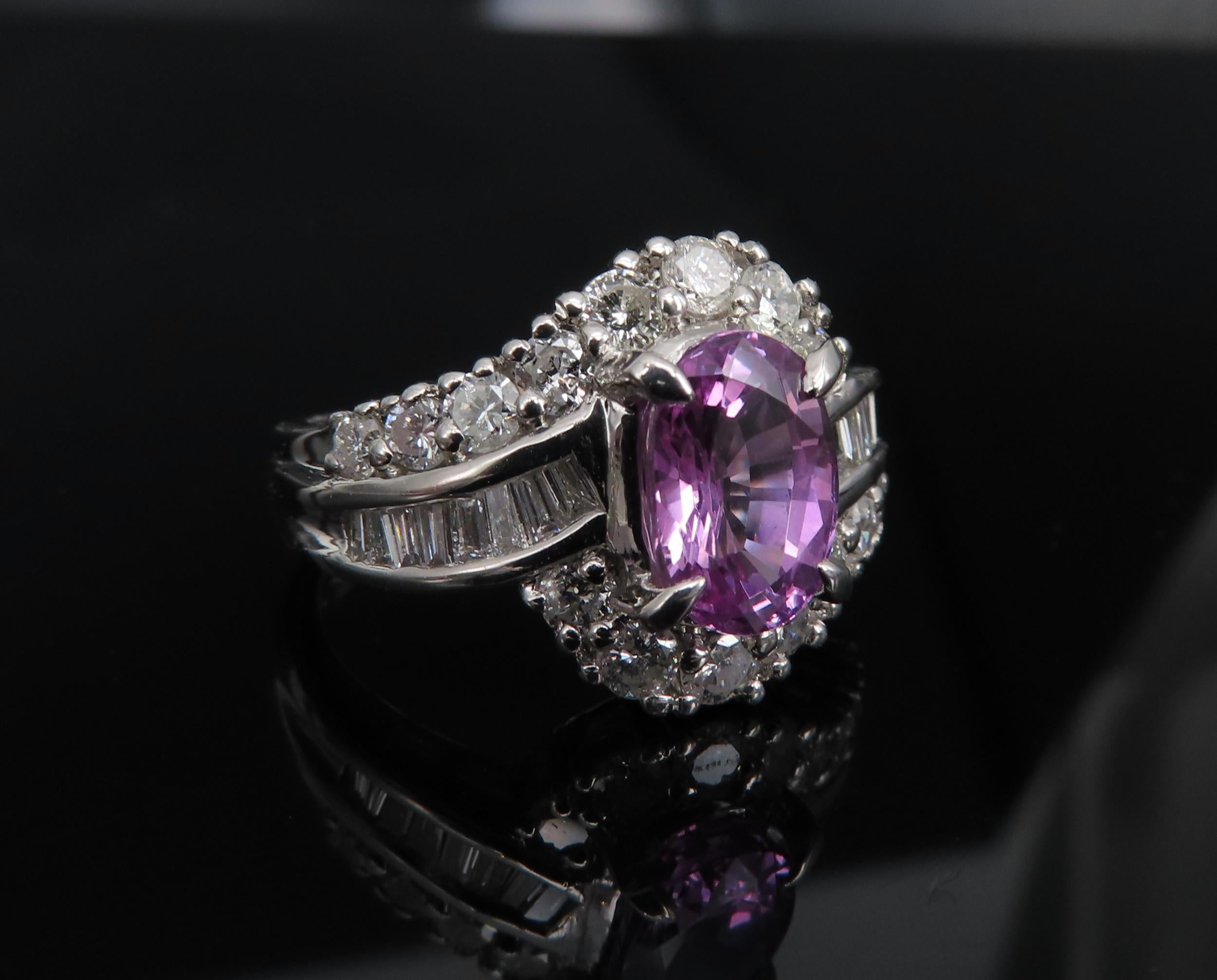 2.02ct GIA Ceylon No Heat Pink Sapphire 1.00ct Diamond Platinum Ring Size 5.25