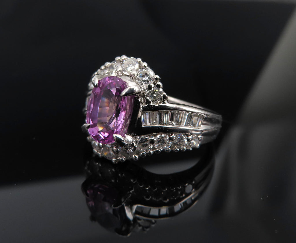 2.02ct GIA Ceylon No Heat Pink Sapphire 1.00ct Diamond Platinum Ring Size 5.25