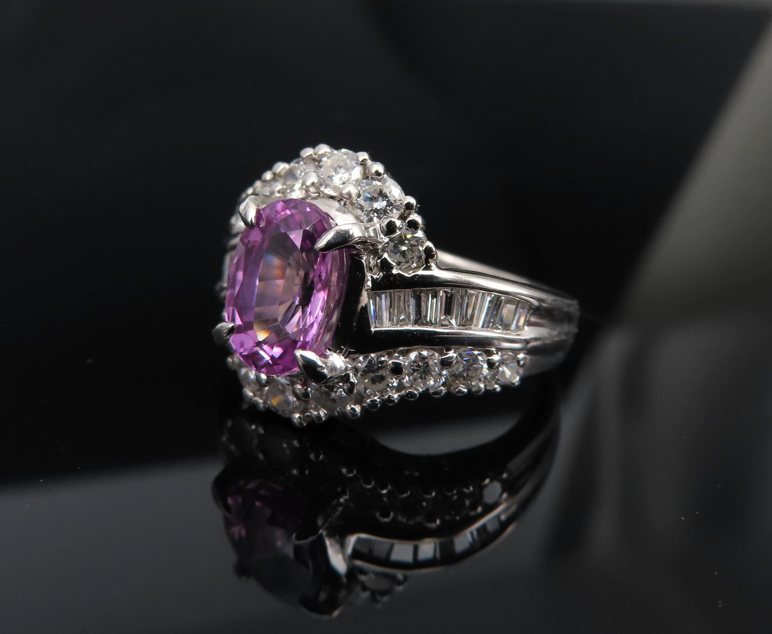2.02ct GIA Ceylon No Heat Pink Sapphire 1.00ct Diamond Platinum Ring Size 5.25