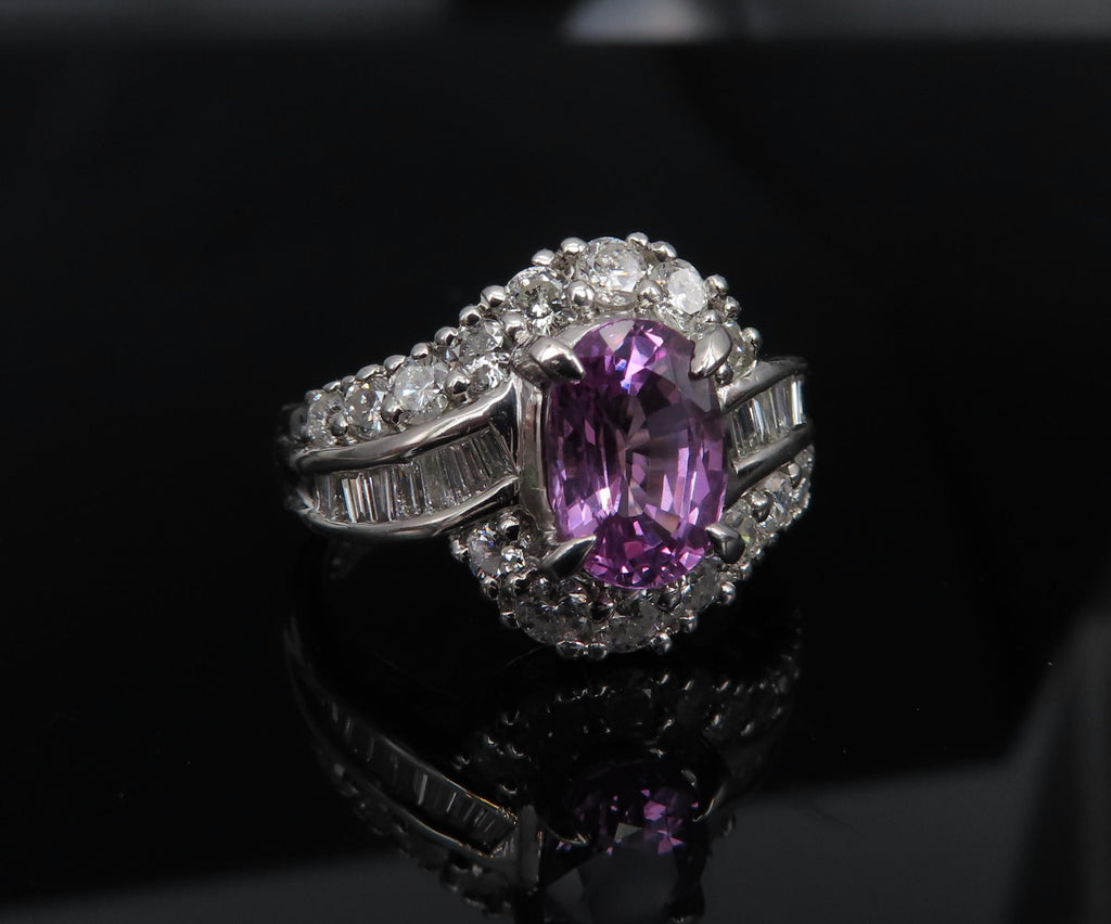 2.02ct GIA Ceylon No Heat Pink Sapphire 1.00ct Diamond Platinum Ring Size 5.25