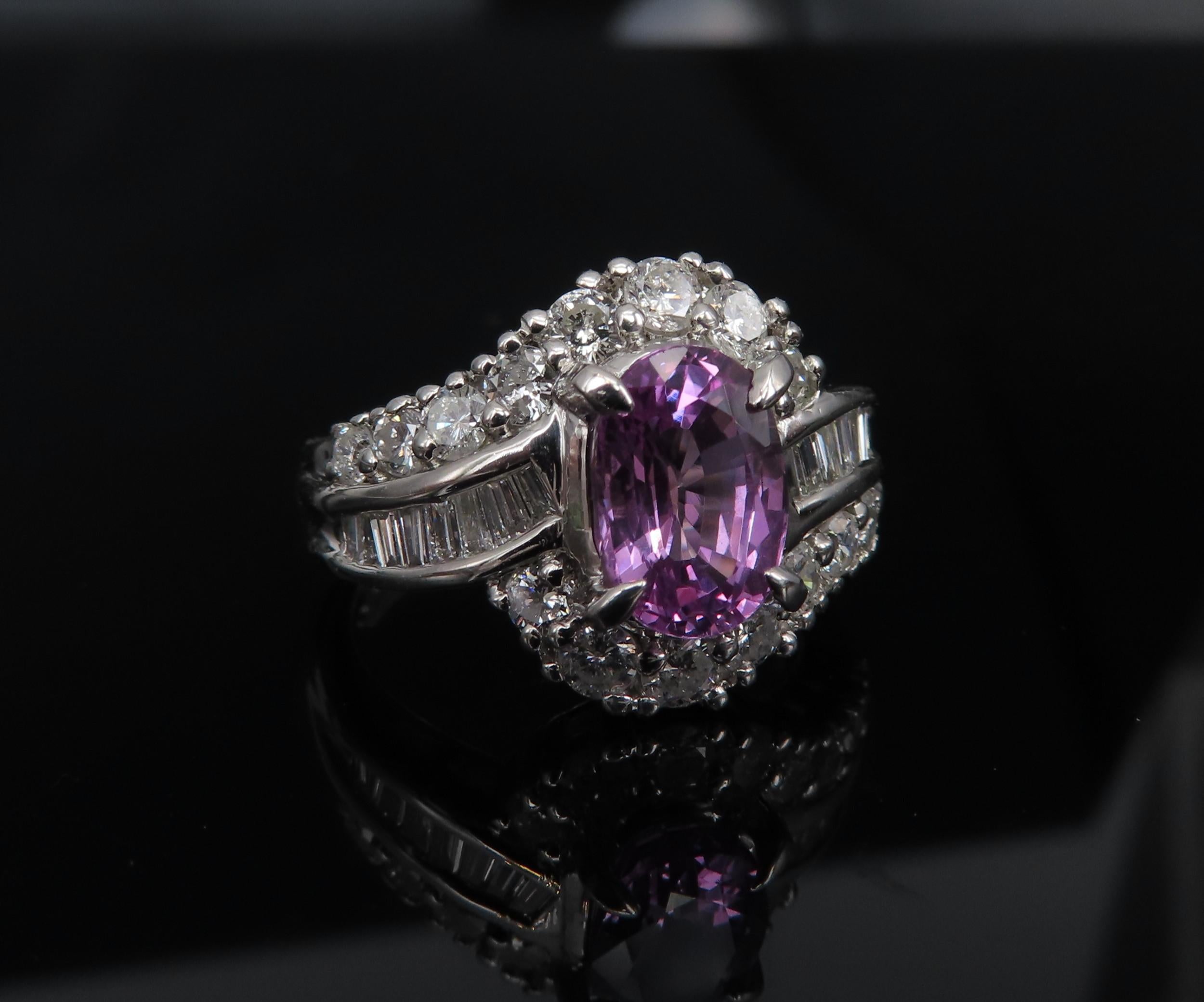 2.02ct GIA Ceylon No Heat Pink Sapphire 1.00ct Diamond Platinum Ring Size 5.25