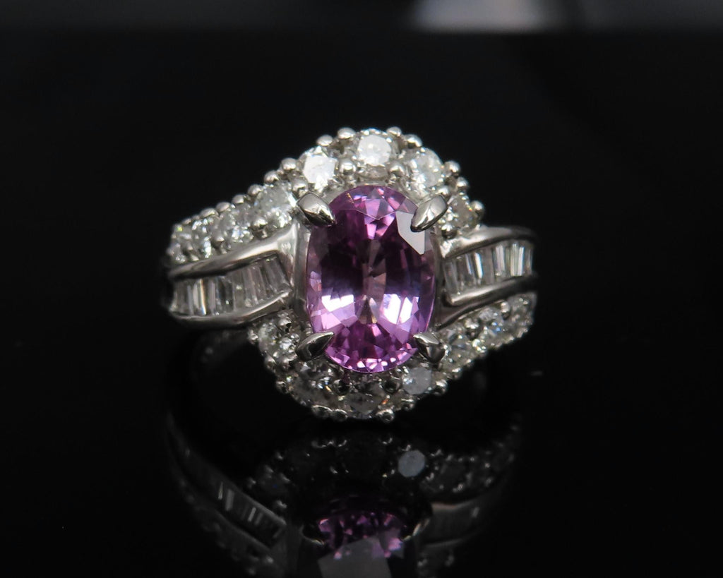 2.02ct GIA Ceylon No Heat Pink Sapphire 1.00ct Diamond Platinum Ring Size 5.25