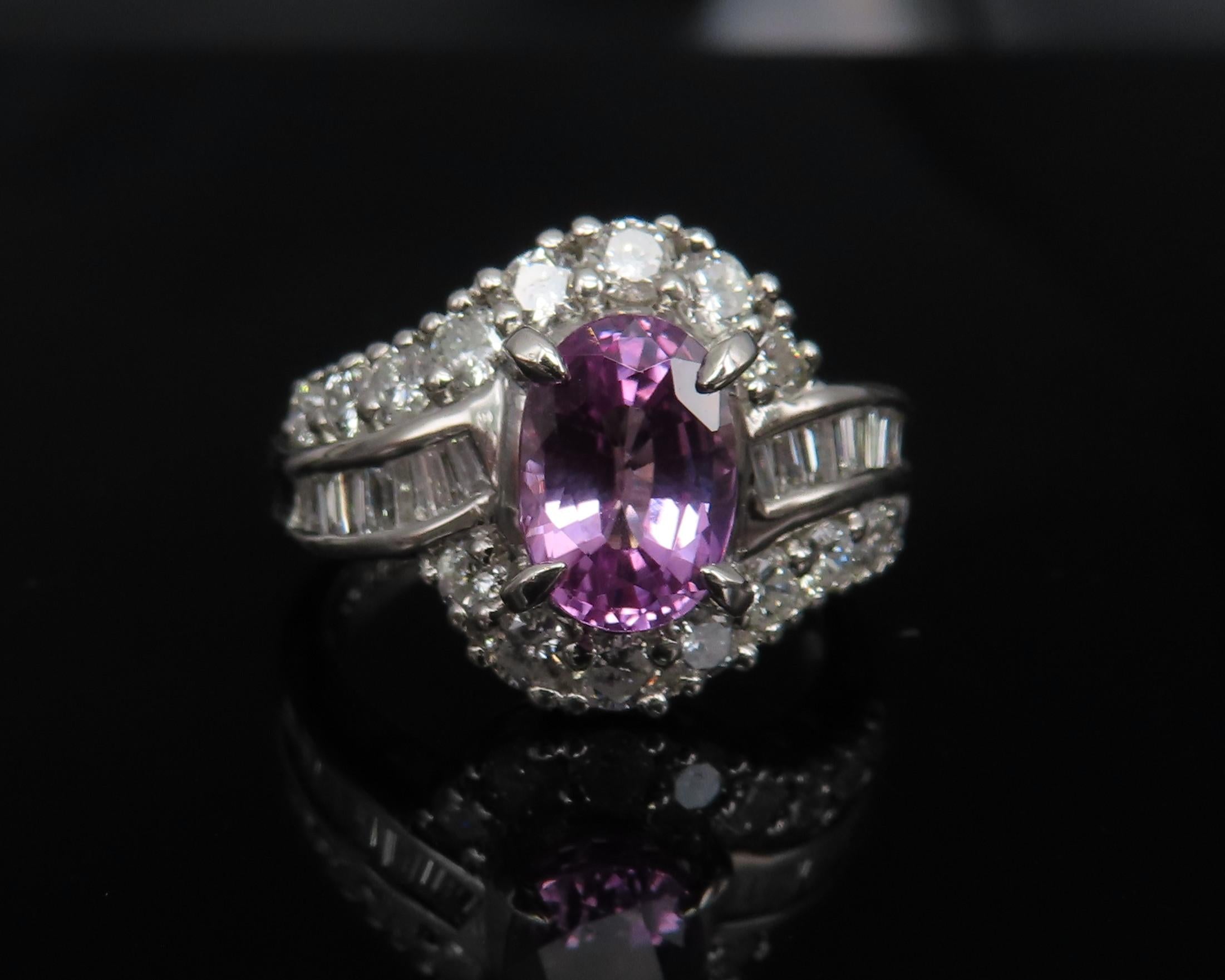 2.02ct GIA Ceylon No Heat Pink Sapphire 1.00ct Diamond Platinum Ring Size 5.25