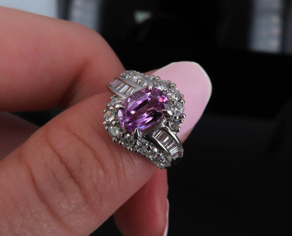 2.02ct GIA Ceylon No Heat Pink Sapphire 1.00ct Diamond Platinum Ring Size 5.25