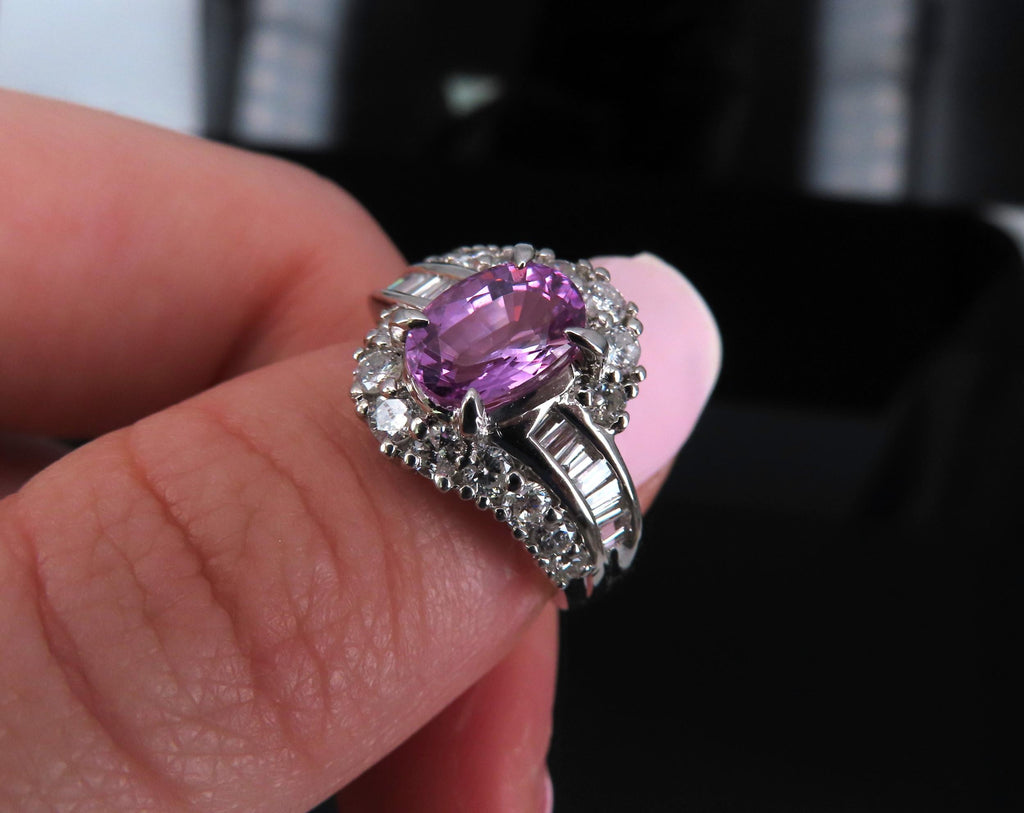2.02ct GIA Ceylon No Heat Pink Sapphire 1.00ct Diamond Platinum Ring Size 5.25