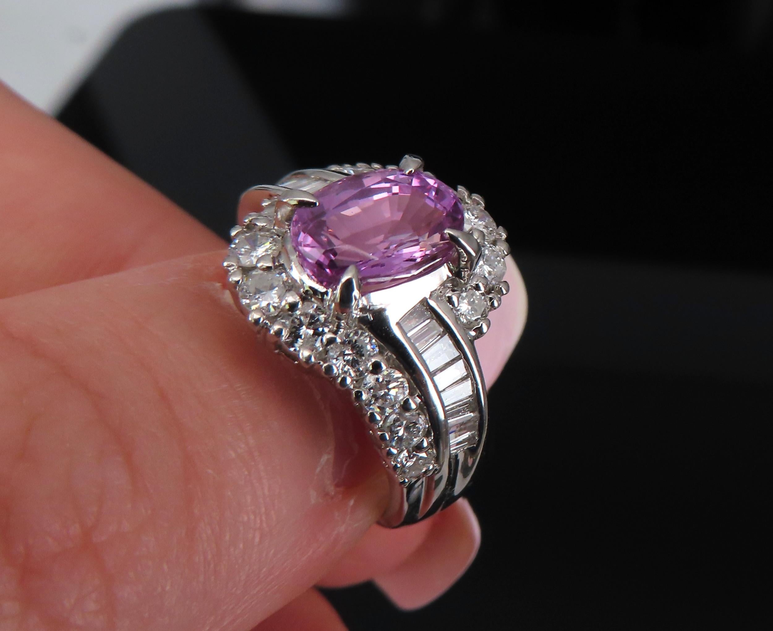2.02ct GIA Ceylon No Heat Pink Sapphire 1.00ct Diamond Platinum Ring Size 5.25