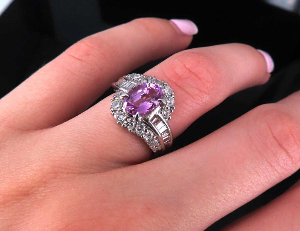 2.02ct GIA Ceylon No Heat Pink Sapphire 1.00ct Diamond Platinum Ring Size 5.25