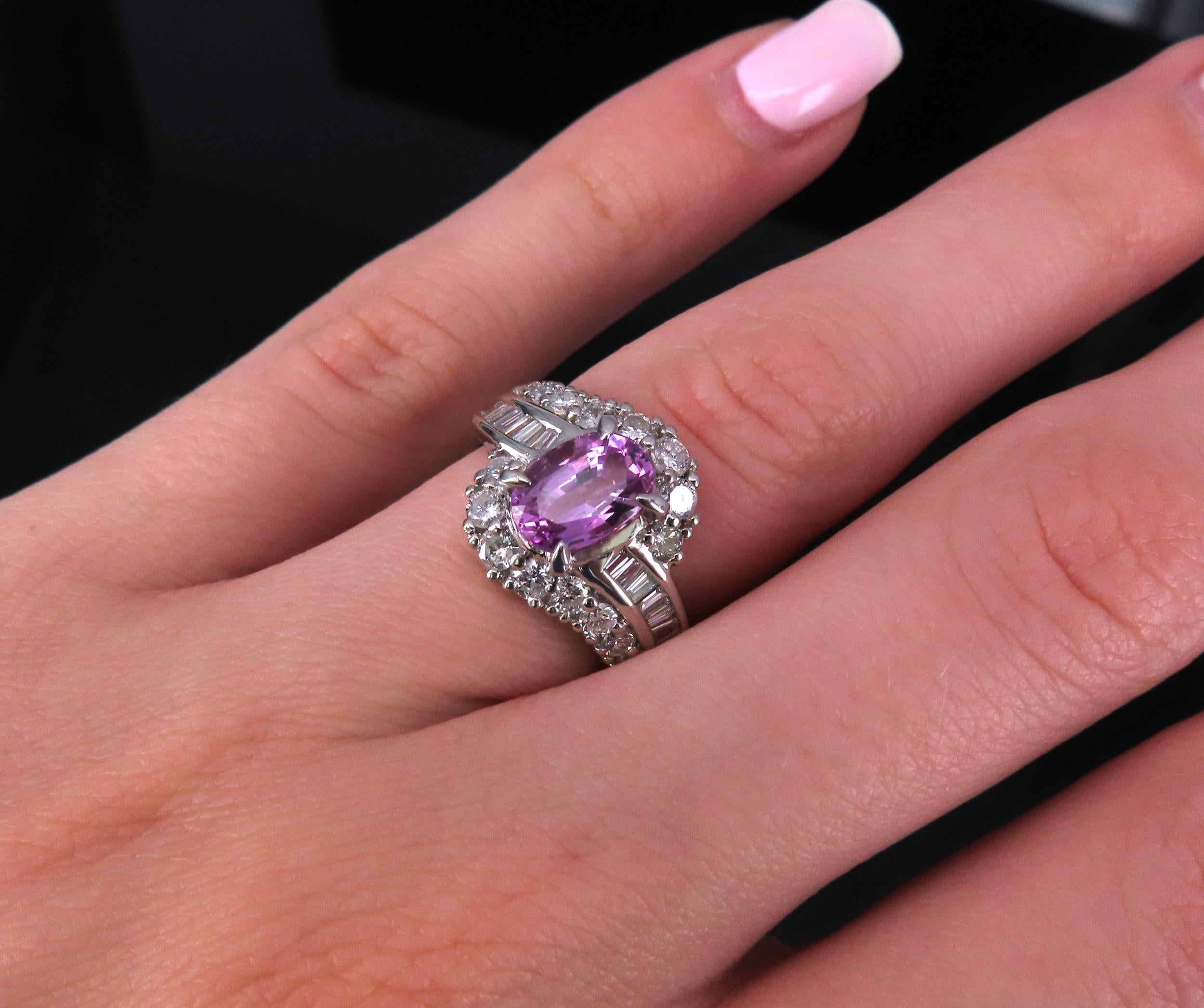 2.02ct GIA Ceylon No Heat Pink Sapphire 1.00ct Diamond Platinum Ring Size 5.25