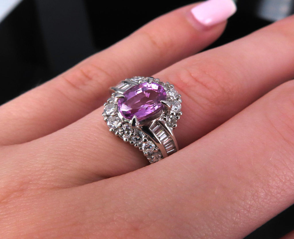 2.02ct GIA Ceylon No Heat Pink Sapphire 1.00ct Diamond Platinum Ring Size 5.25