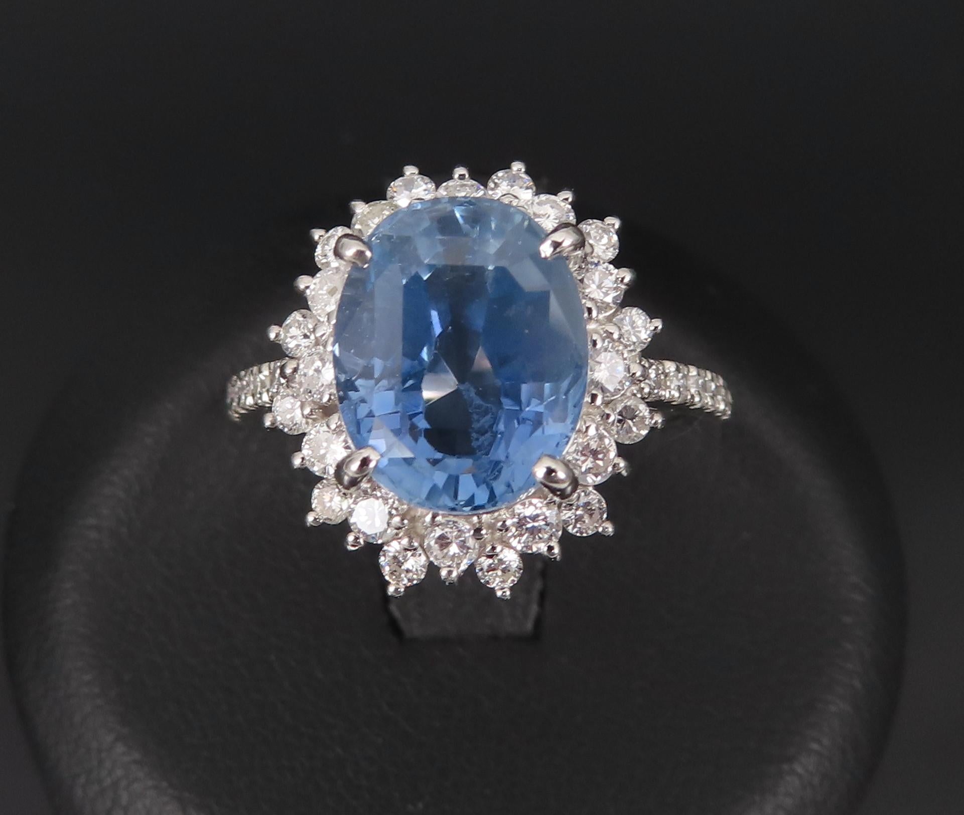 Rare 5.05ct GIA Burma No Heat Sapphire 0.67 Diamond Platinum Ring, Size 6.25