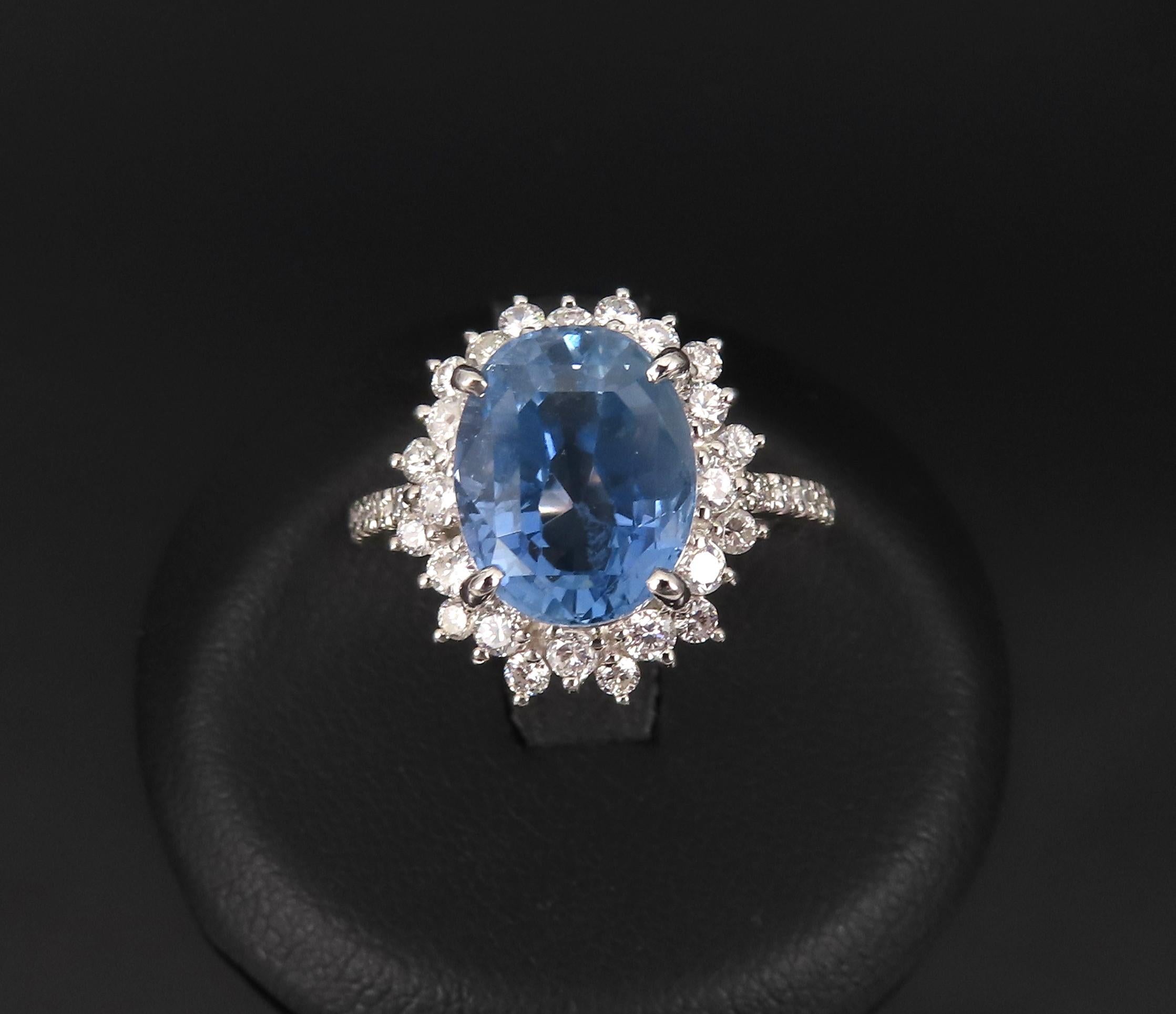 Rare 5.05ct GIA Burma No Heat Sapphire 0.67 Diamond Platinum Ring, Size 6.25