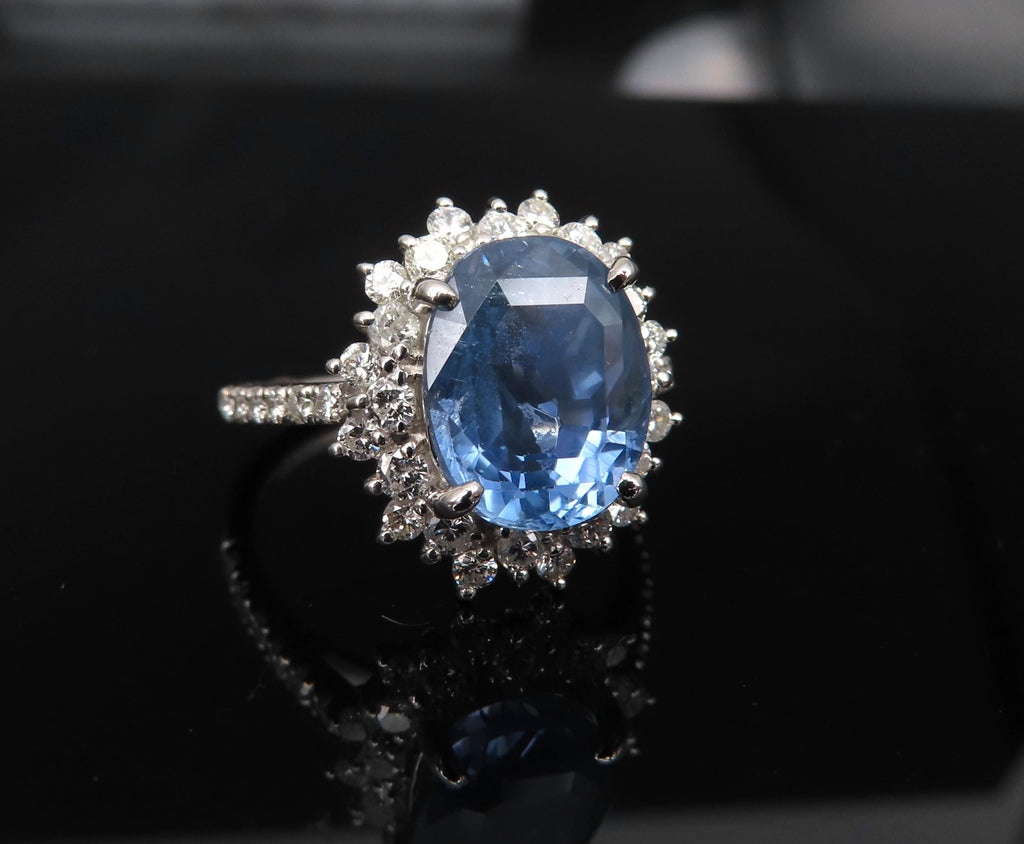 Rare 5.05ct GIA Burma No Heat Sapphire 0.67 Diamond Platinum Ring, Size 6.25