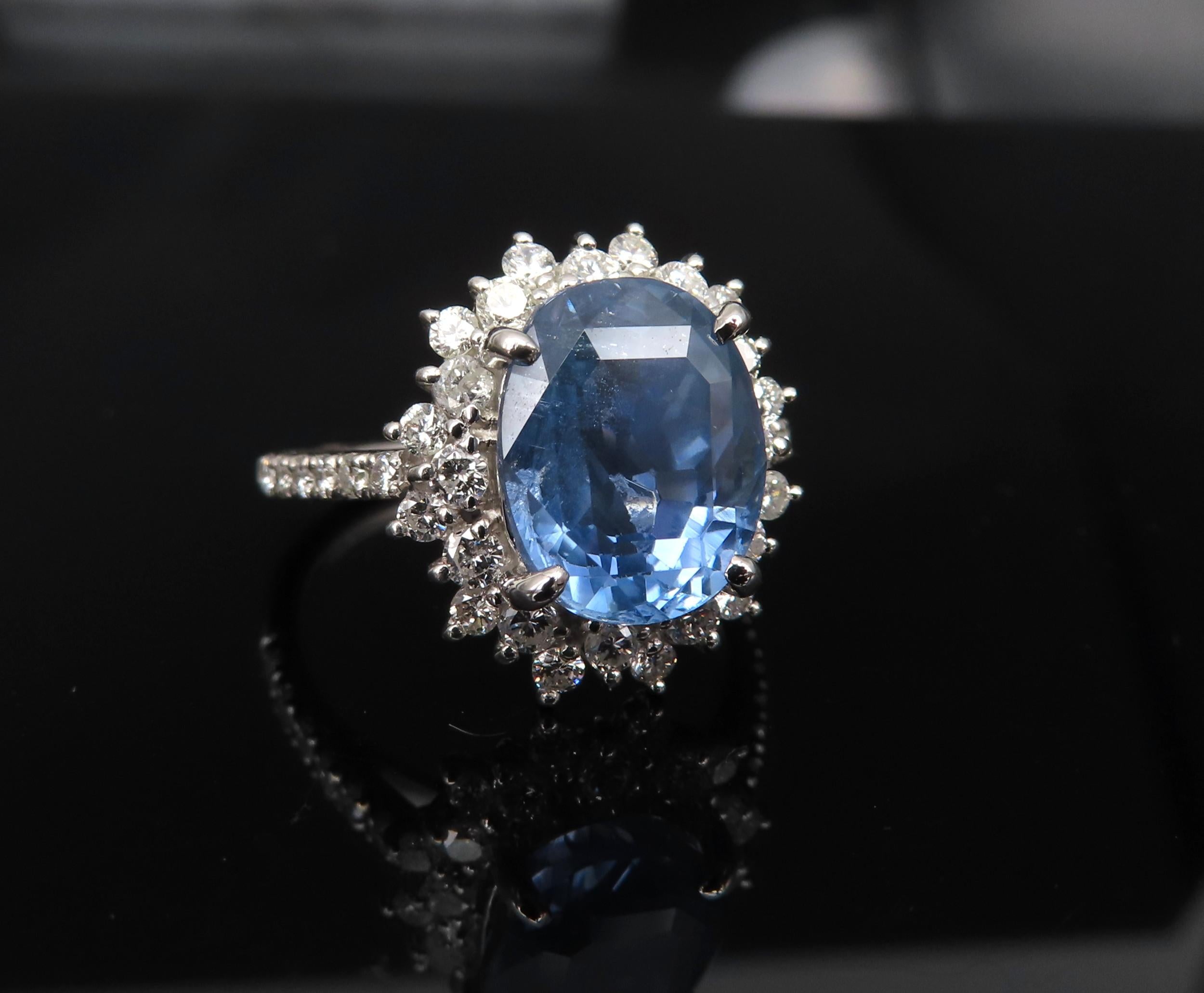 Rare 5.05ct GIA Burma No Heat Sapphire 0.67 Diamond Platinum Ring, Size 6.25