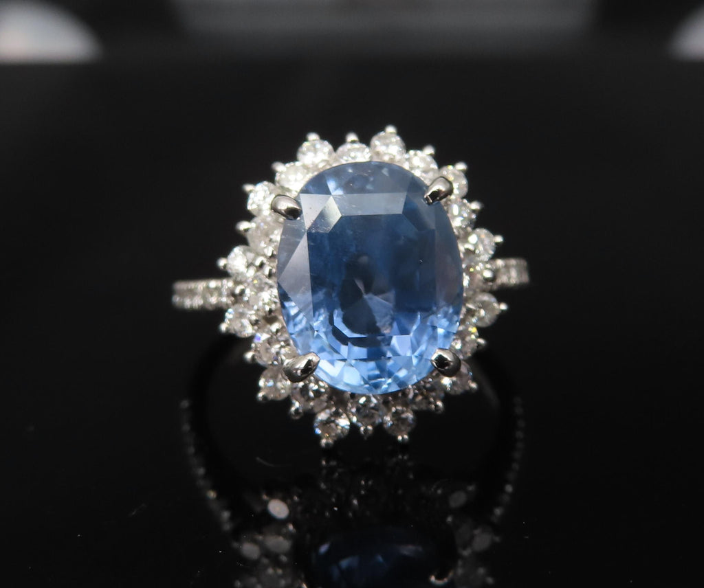Rare 5.05ct GIA Burma No Heat Sapphire 0.67 Diamond Platinum Ring, Size 6.25
