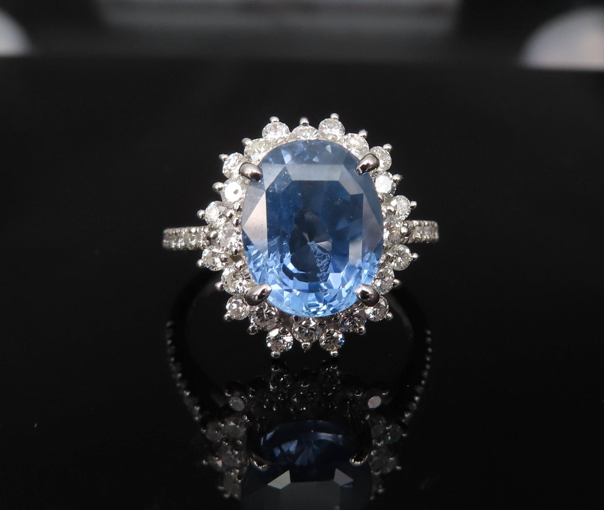 Rare 5.05ct GIA Burma No Heat Sapphire 0.67 Diamond Platinum Ring, Size 6.25