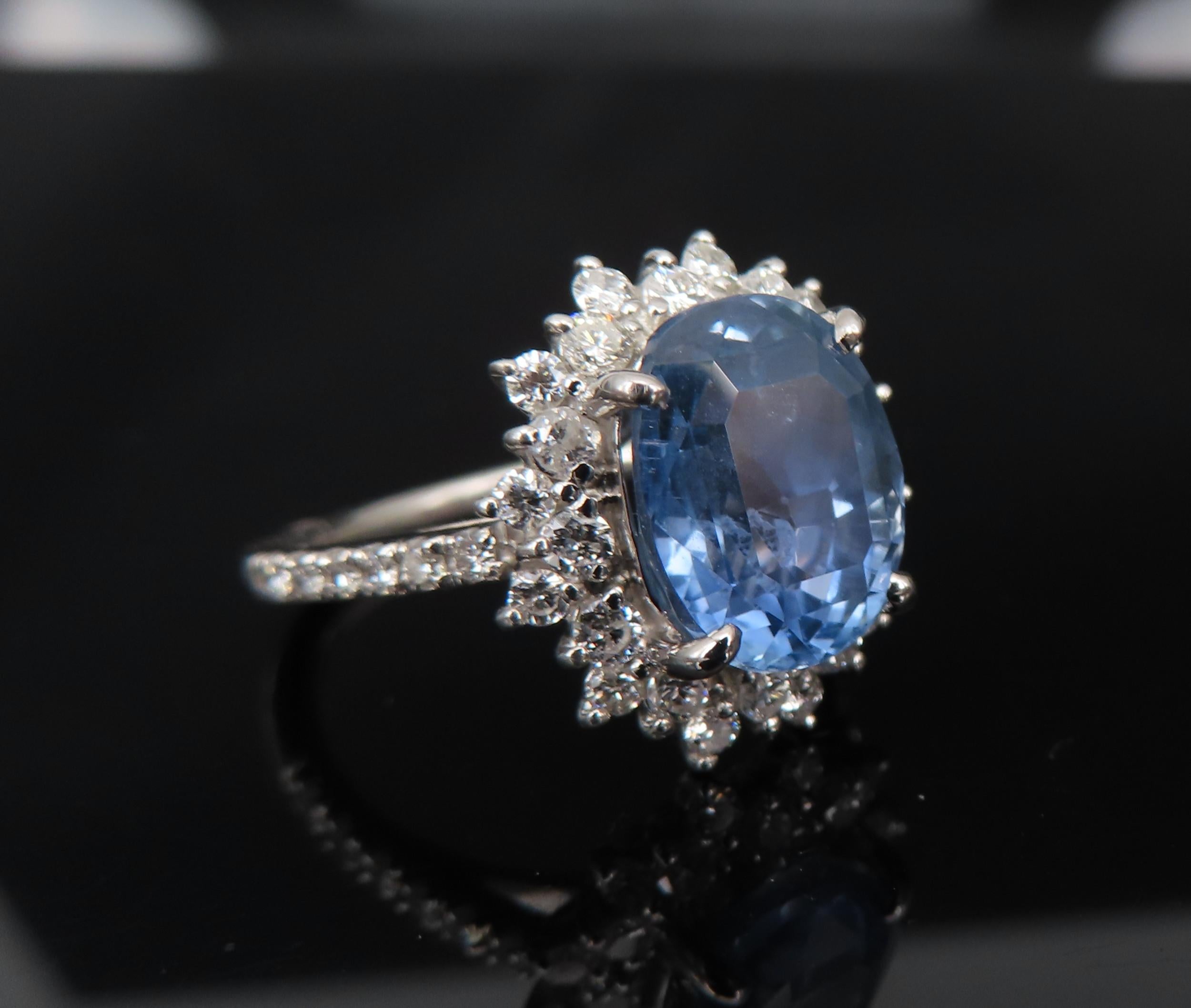 Rare 5.05ct GIA Burma No Heat Sapphire 0.67 Diamond Platinum Ring, Size 6.25