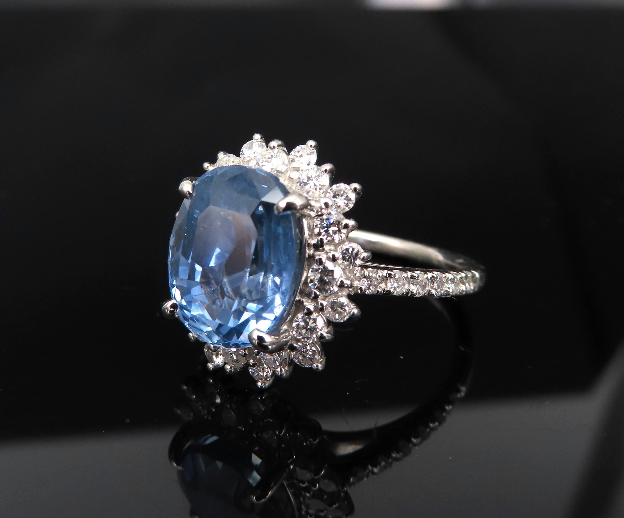Rare 5.05ct GIA Burma No Heat Sapphire 0.67 Diamond Platinum Ring, Size 6.25