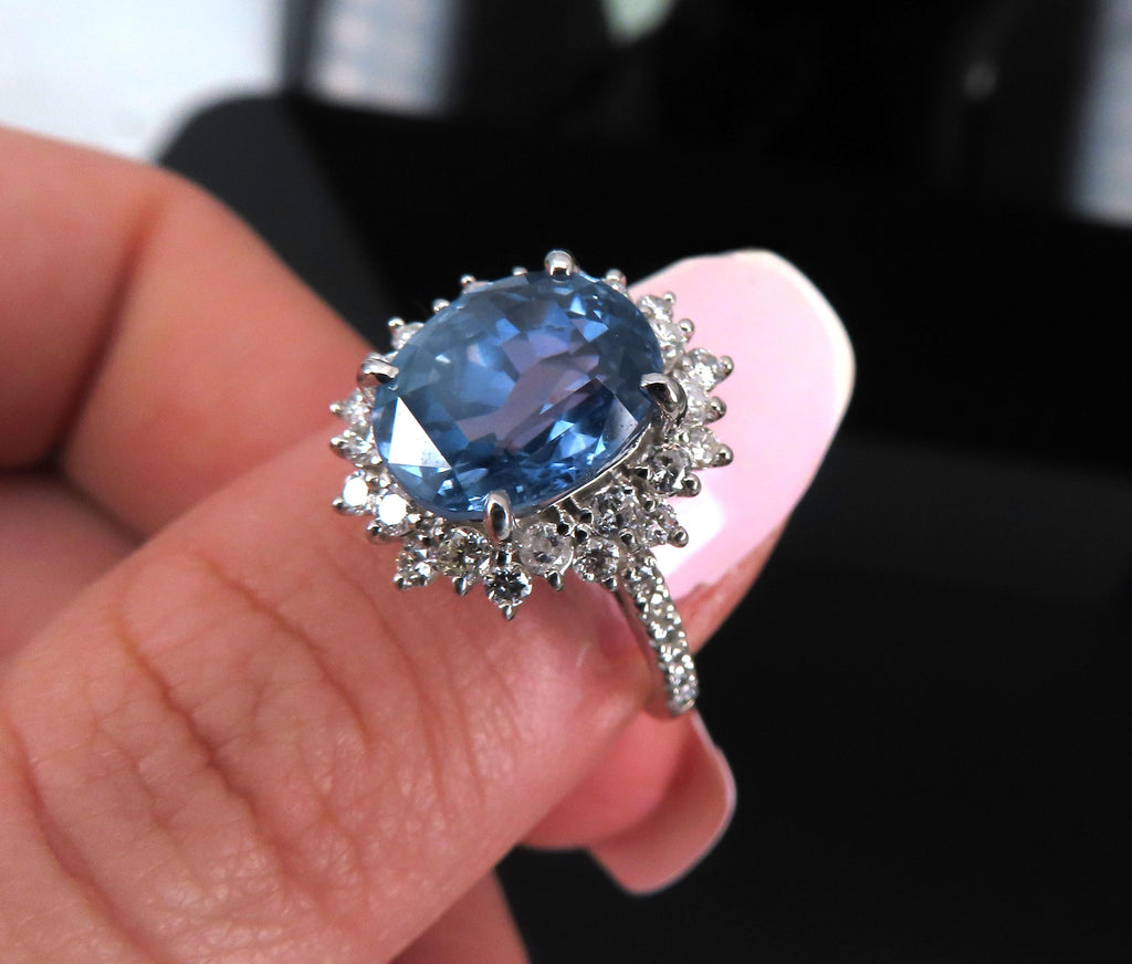 Rare 5.05ct GIA Burma No Heat Sapphire 0.67 Diamond Platinum Ring, Size 6.25
