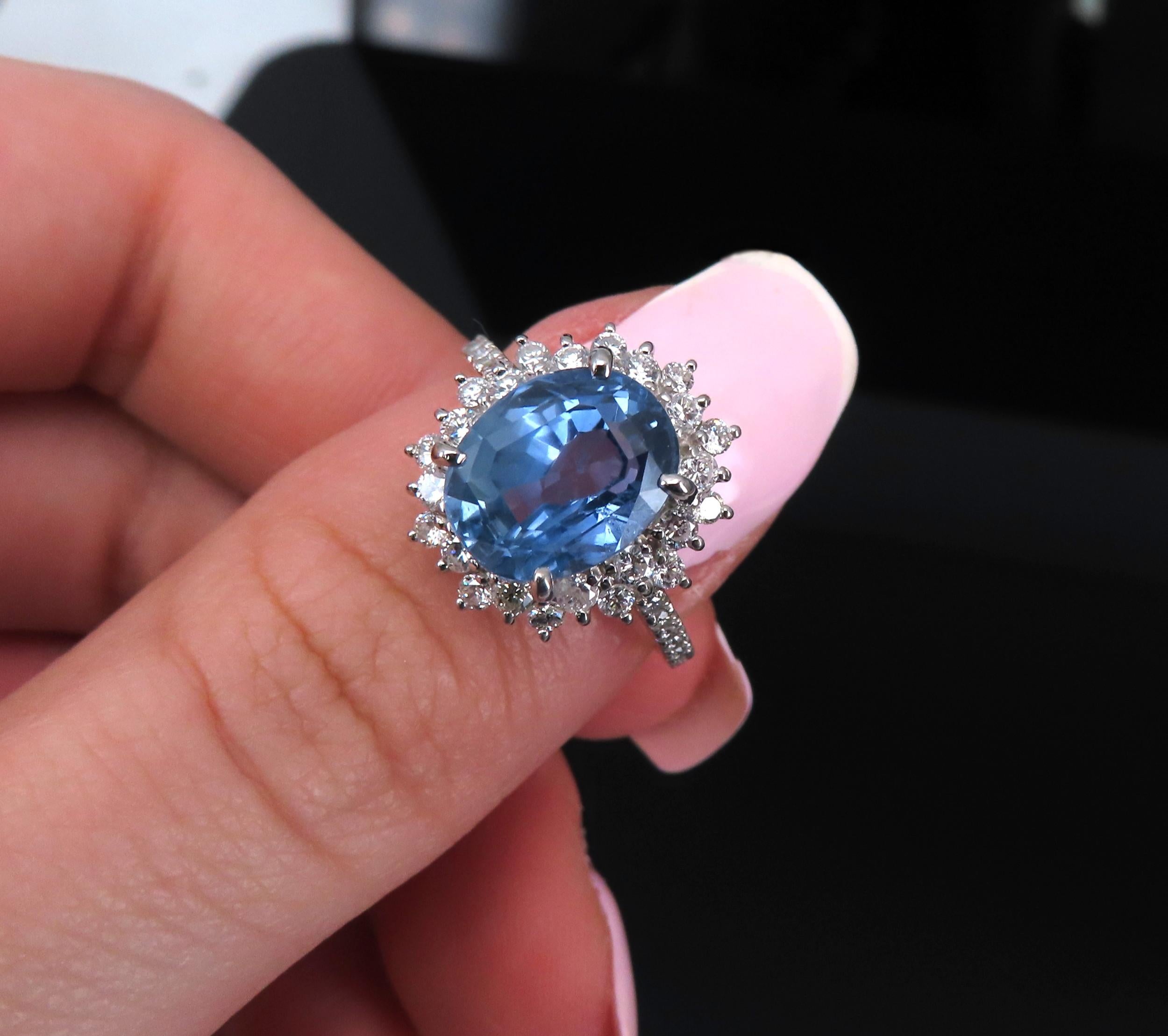 Rare 5.05ct GIA Burma No Heat Sapphire 0.67 Diamond Platinum Ring, Size 6.25