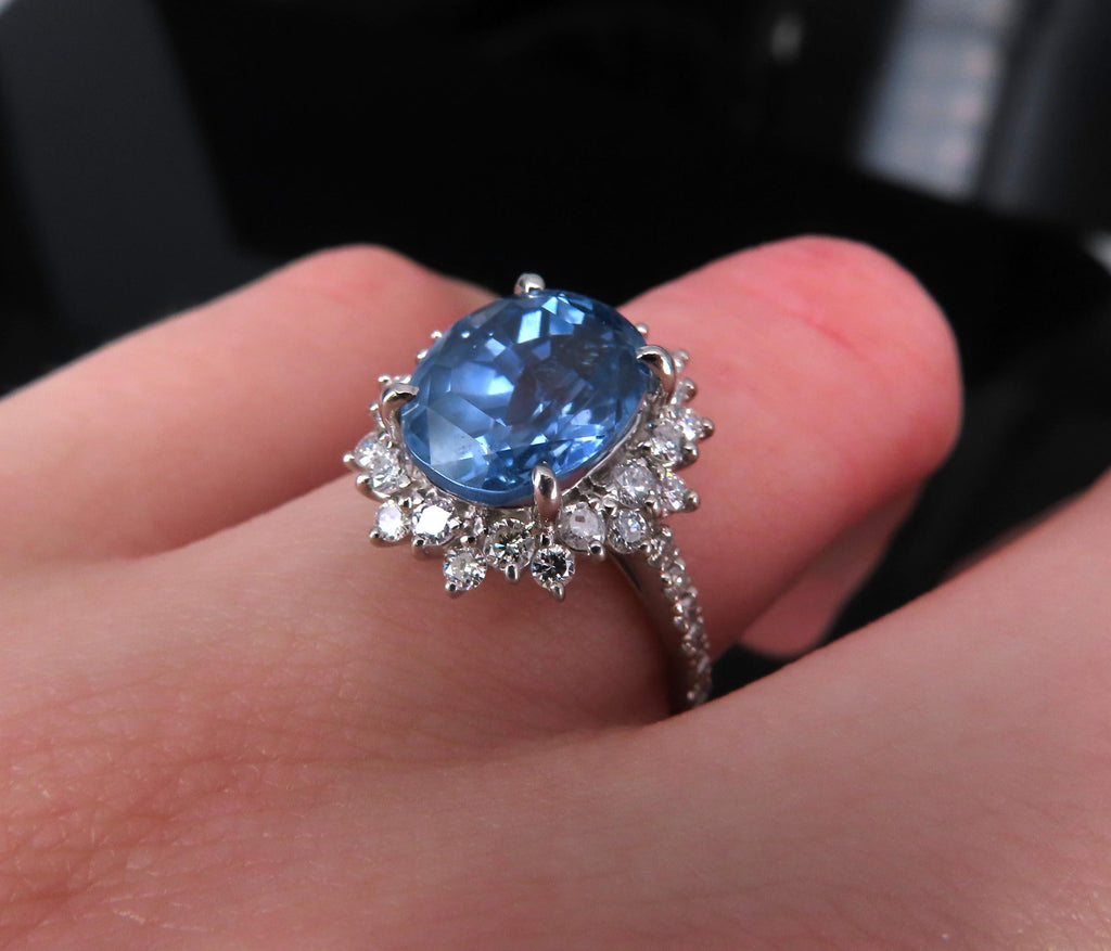 Rare 5.05ct GIA Burma No Heat Sapphire 0.67 Diamond Platinum Ring, Size 6.25