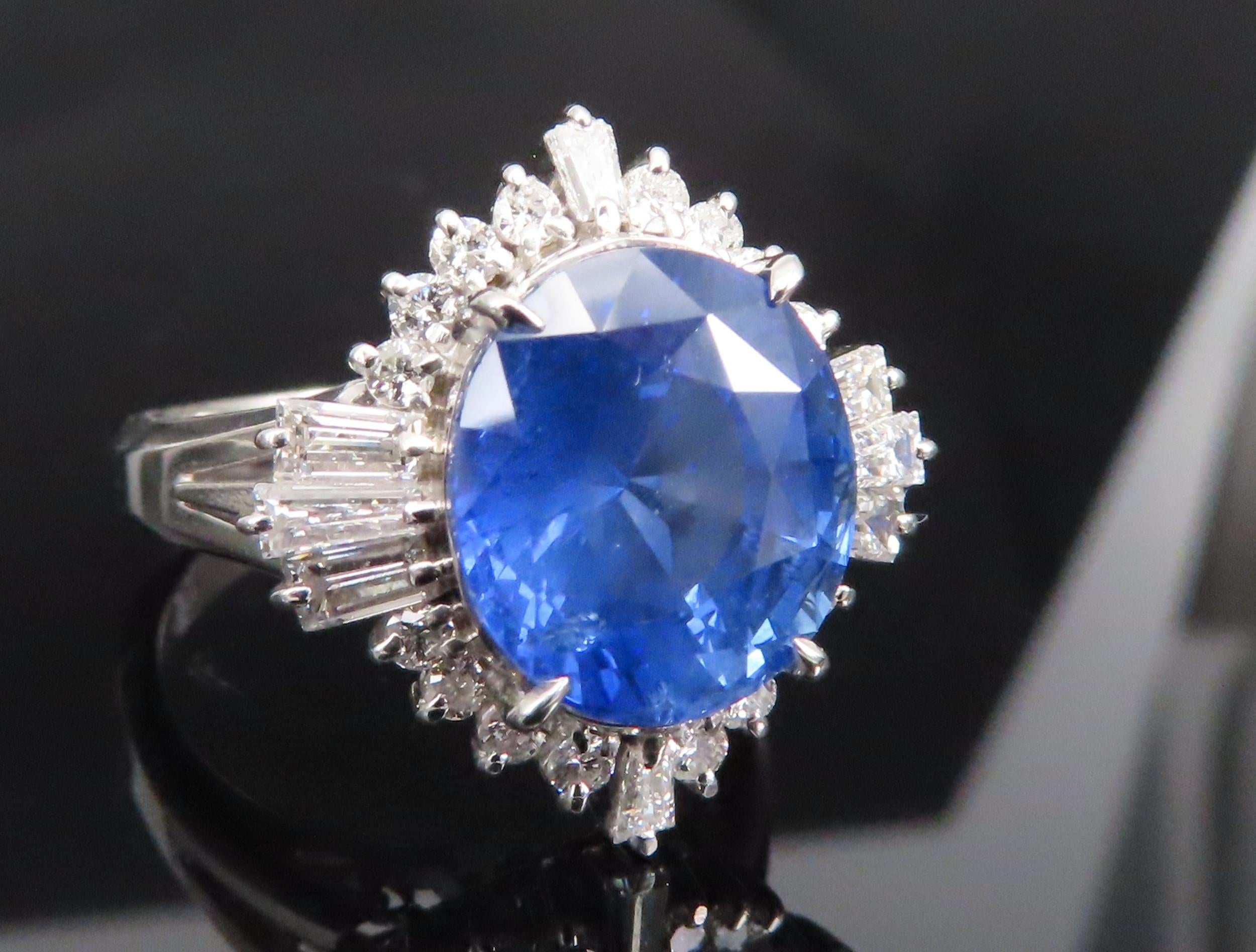 GIA 5.14ct Cornflower Blue Sapphire & 0.69ct Diamond Platinum Ring, Size 5.75