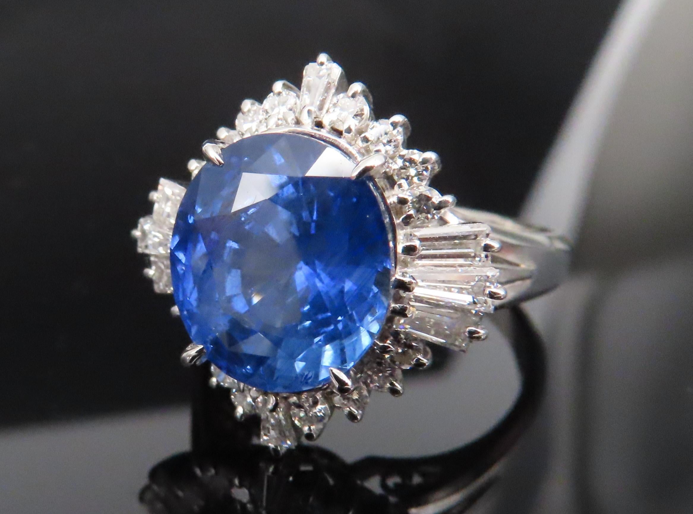 GIA 5.14ct Cornflower Blue Sapphire & 0.69ct Diamond Platinum Ring, Size 5.75