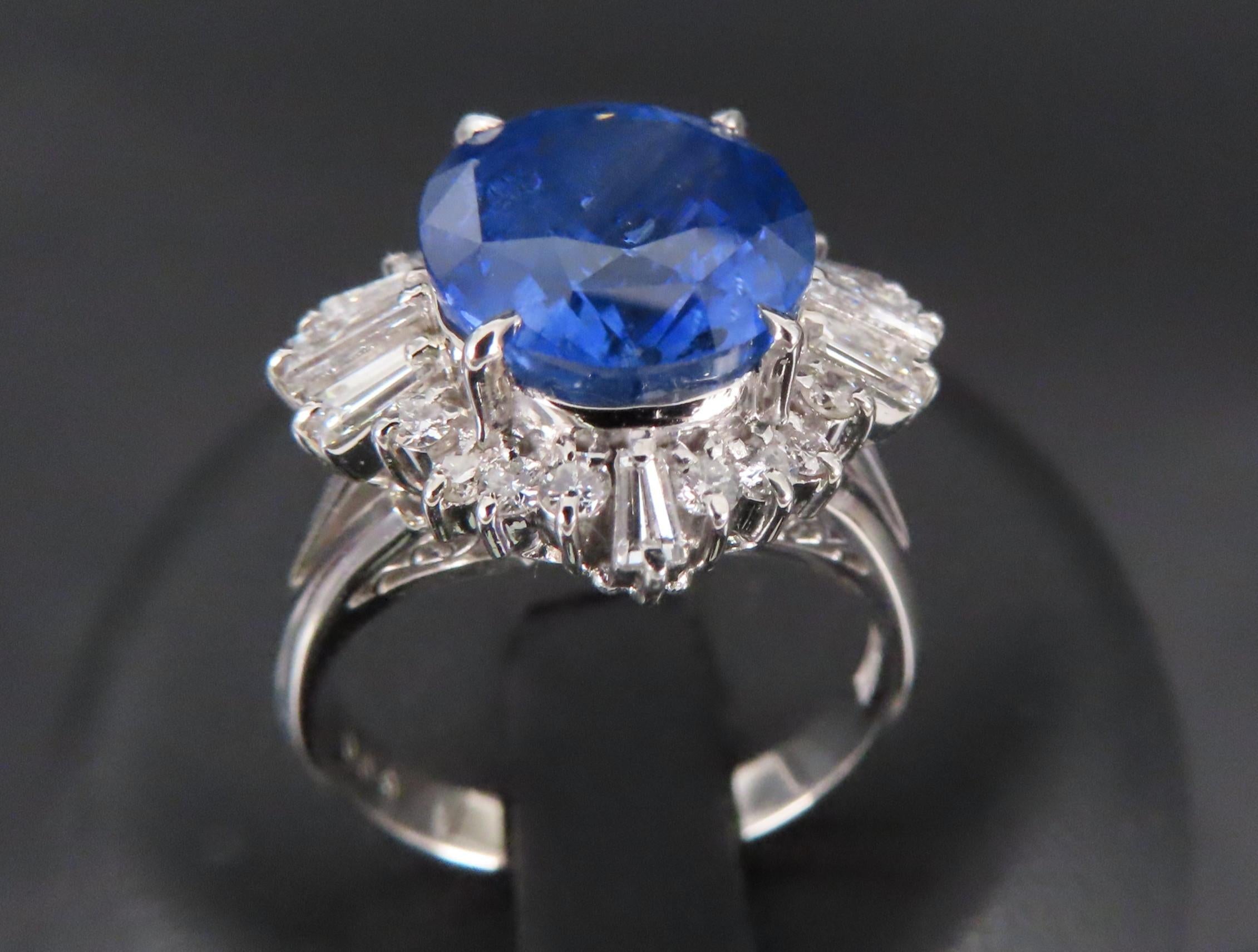 GIA 5.14ct Cornflower Blue Sapphire & 0.69ct Diamond Platinum Ring, Size 5.75