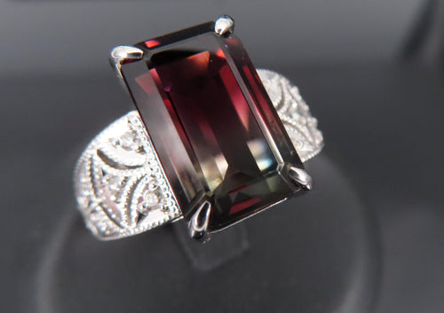 7.16ct Intense Watermelon Tourmaline & 0.15ct Diamond Platinum Ring, Size 7