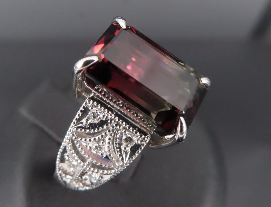 7.16ct Intense Watermelon Tourmaline & 0.15ct Diamond Platinum Ring, Size 7