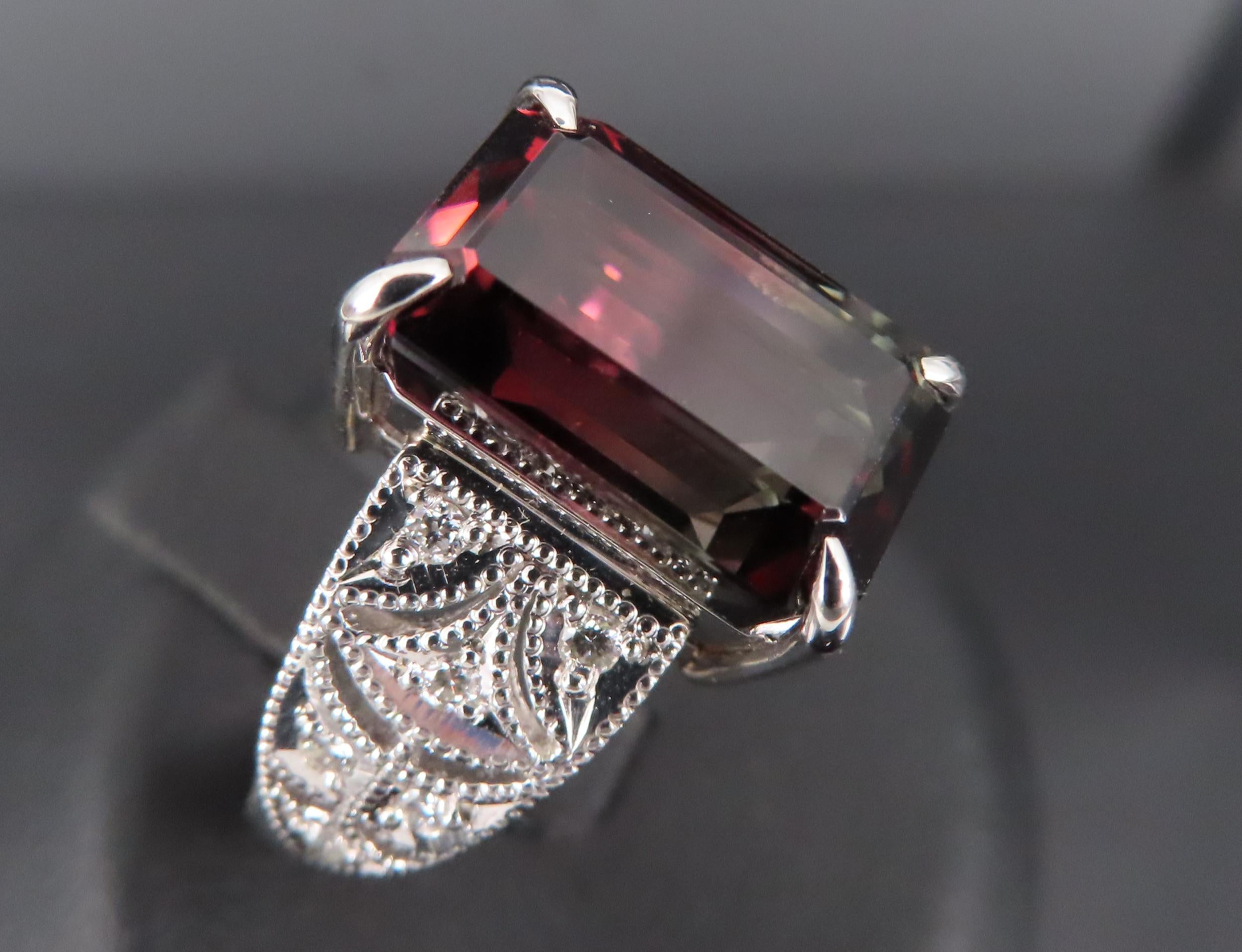 7.16ct Intense Watermelon Tourmaline & 0.15ct Diamond Platinum Ring, Size 7