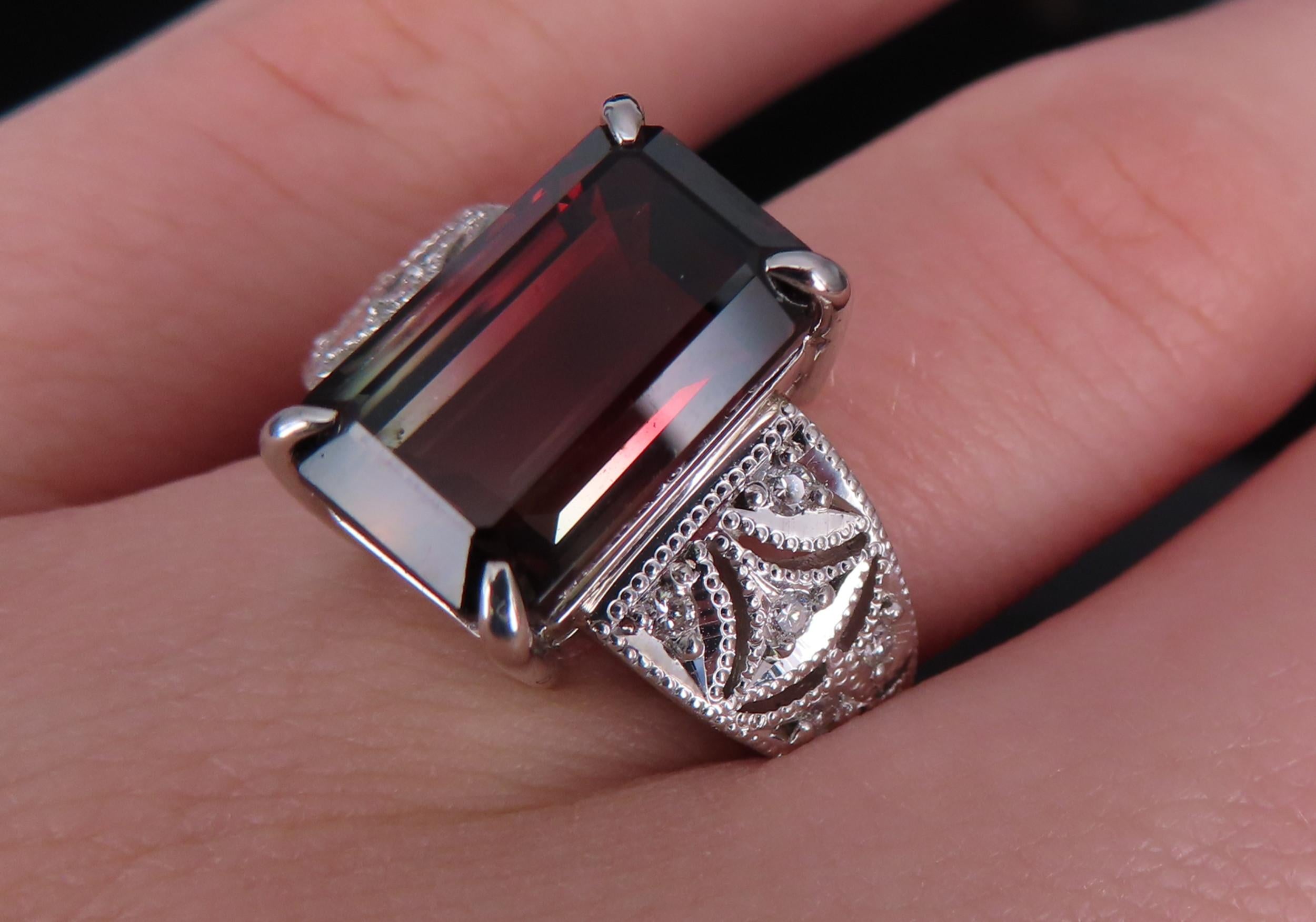 7.16ct Intense Watermelon Tourmaline & 0.15ct Diamond Platinum Ring, Size 7