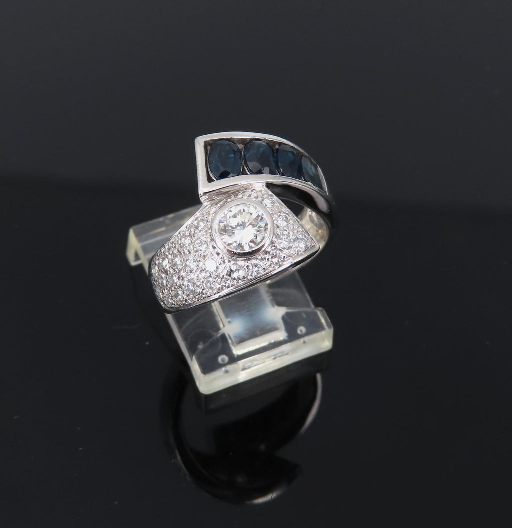 Vintage 0.88ct Diamond & 0.90ct Sapphire Platinum Crossover Ring Size 7 11.3gr