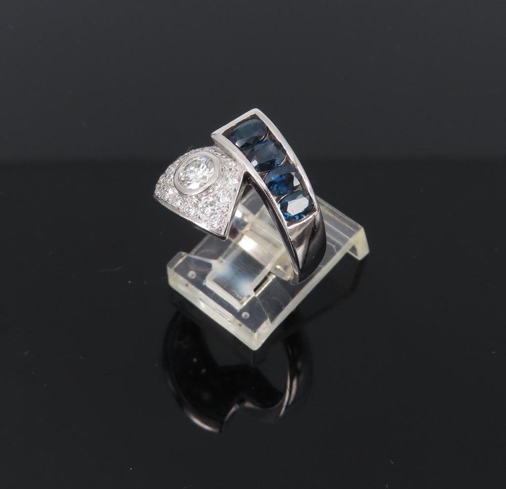 Vintage 0.88ct Diamond & 0.90ct Sapphire Platinum Crossover Ring Size 7 11.3gr