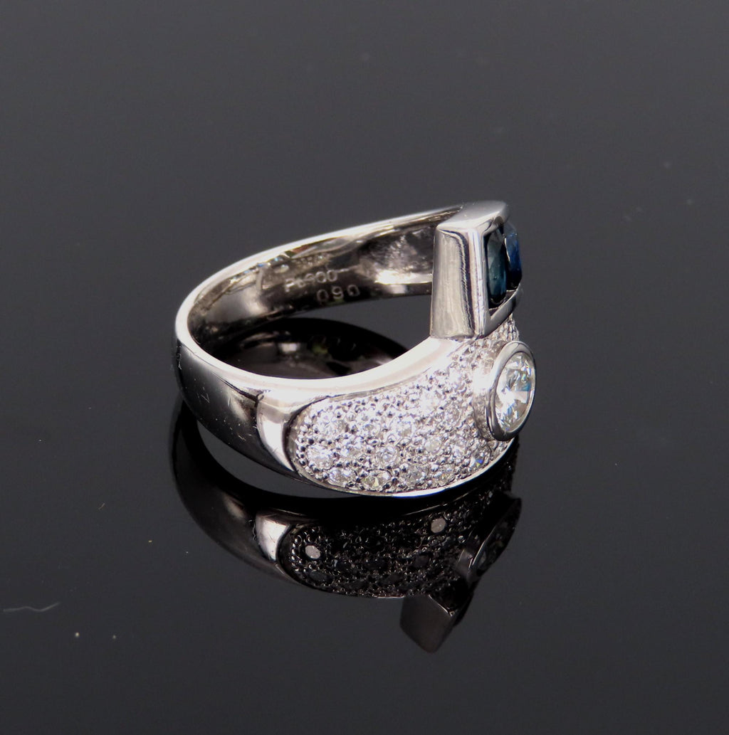 Vintage 0.88ct Diamond & 0.90ct Sapphire Platinum Crossover Ring Size 7 11.3gr