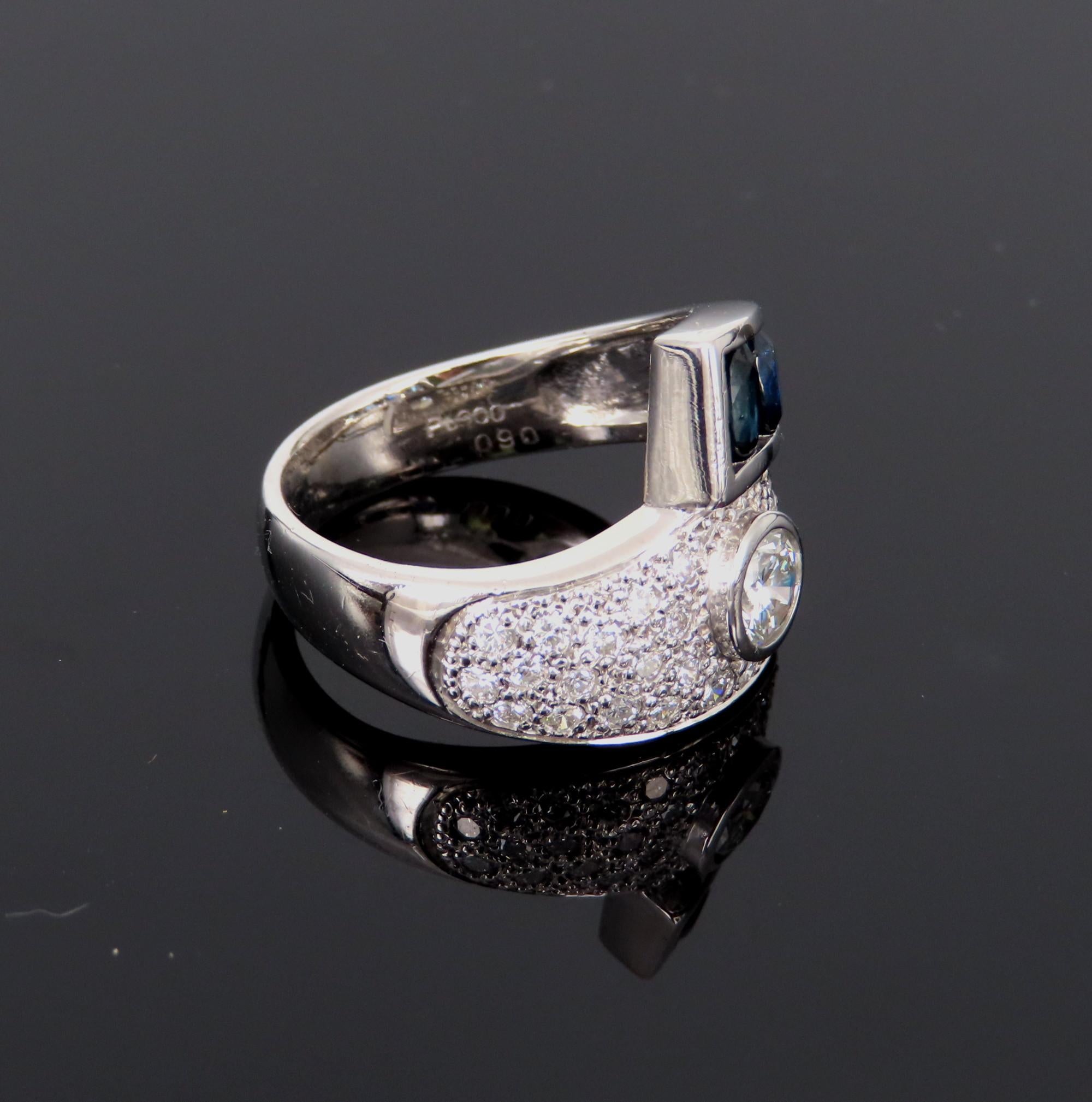 Vintage 0.88ct Diamond & 0.90ct Sapphire Platinum Crossover Ring Size 7 11.3gr