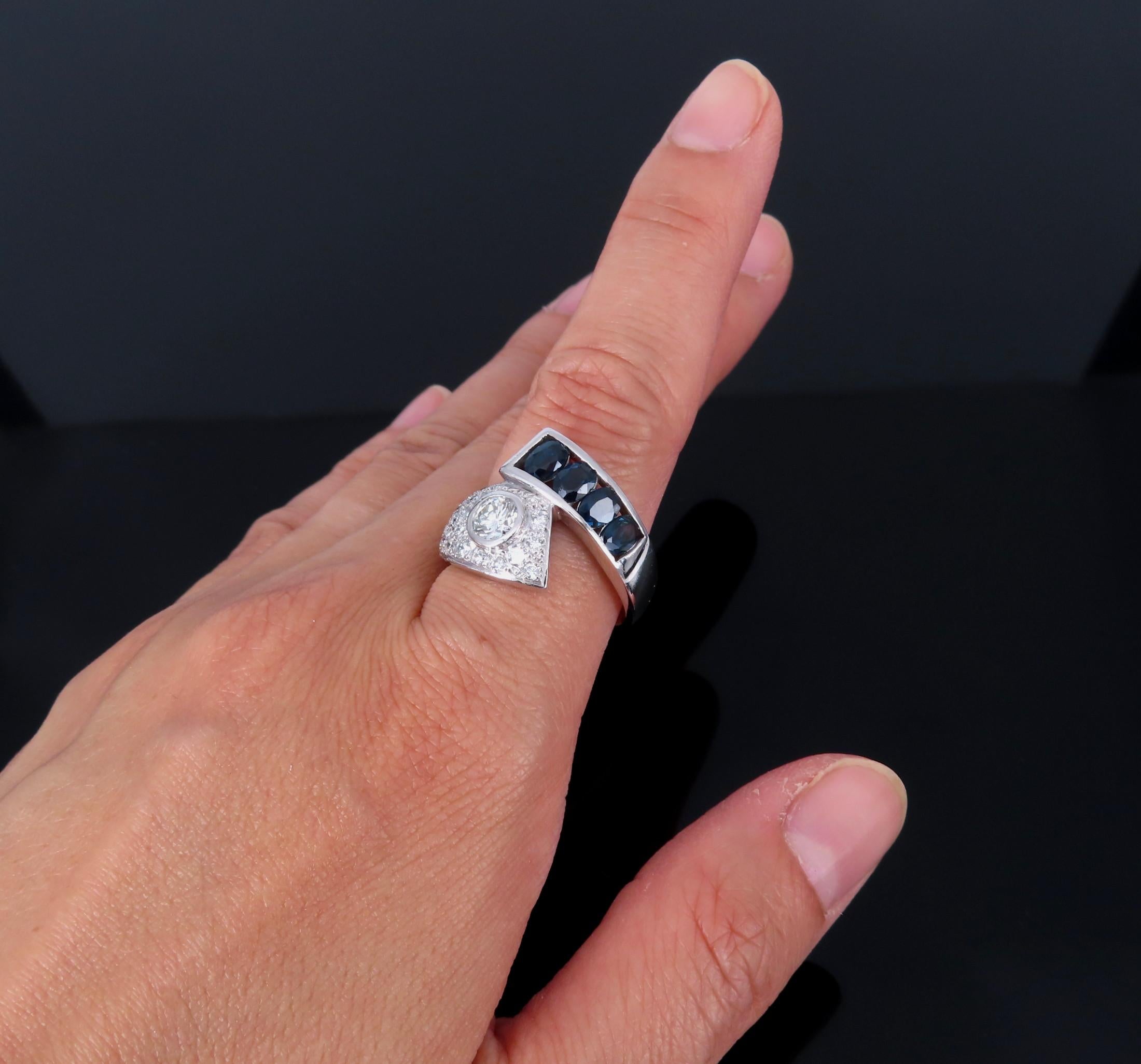 Vintage 0.88ct Diamond & 0.90ct Sapphire Platinum Crossover Ring Size 7 11.3gr