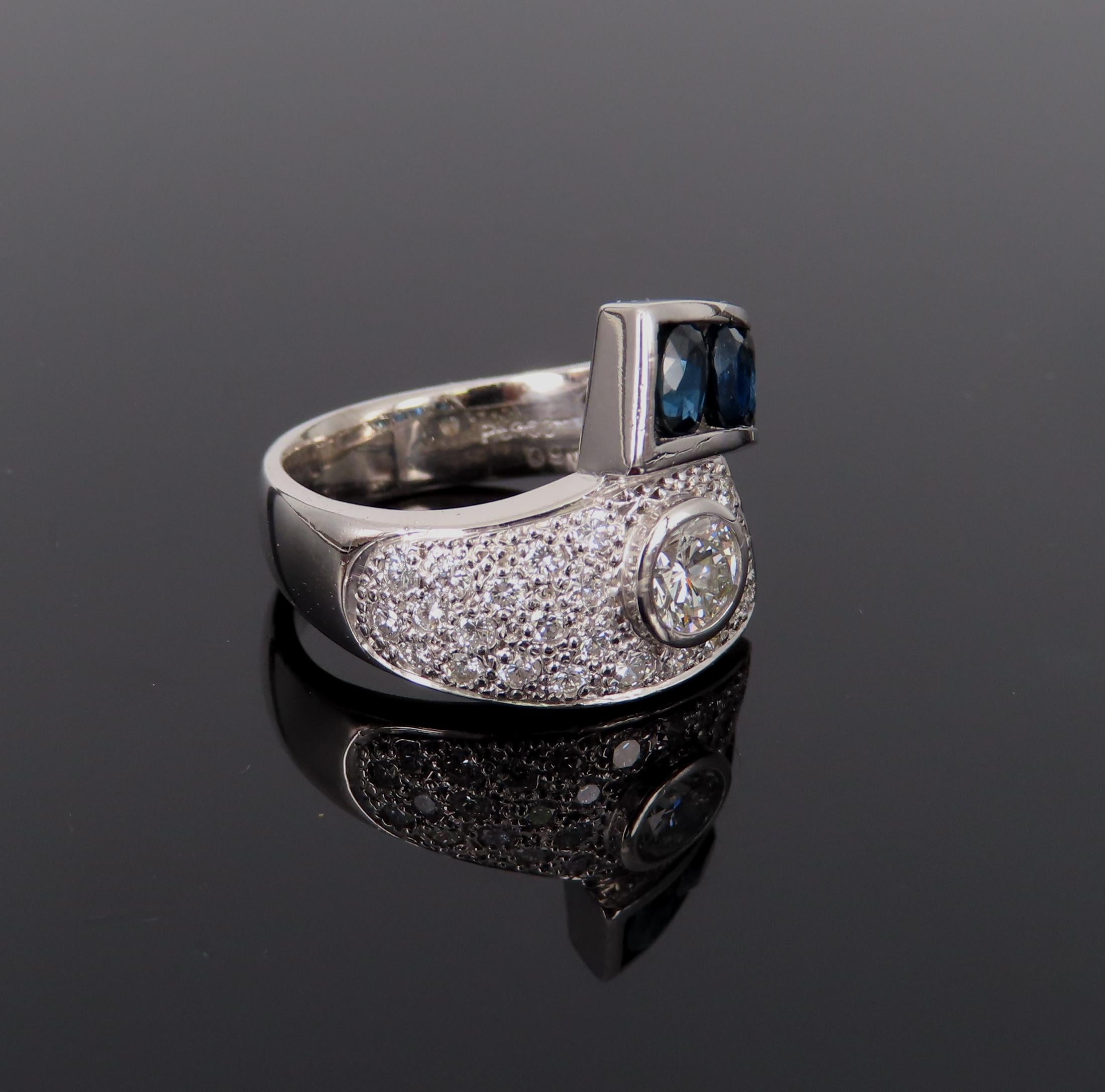 Vintage 0.88ct Diamond & 0.90ct Sapphire Platinum Crossover Ring Size 7 11.3gr